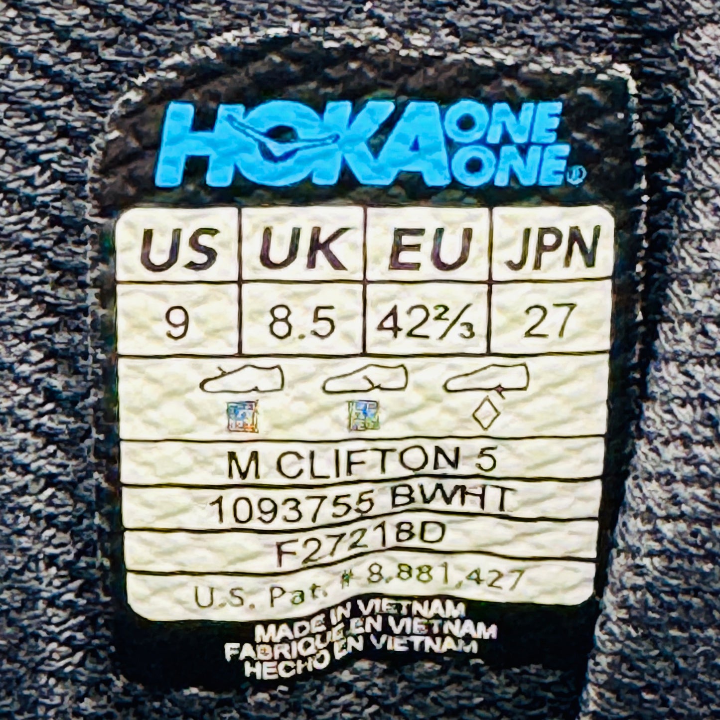 Hoka One One Clifton 5 Shoes (Size 42/42.5) - 1093755 BWHT