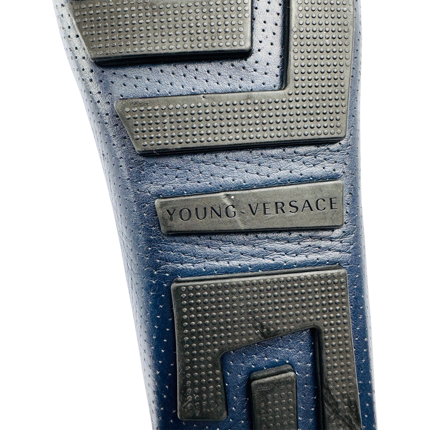 Versace Medusa Logo Embossed Blue Leather Loafers (Size 39)
