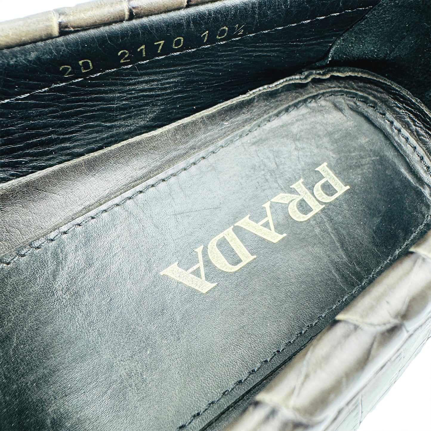 Prada Crocodile-Embossed Leather Driving Loafers (Size 45)