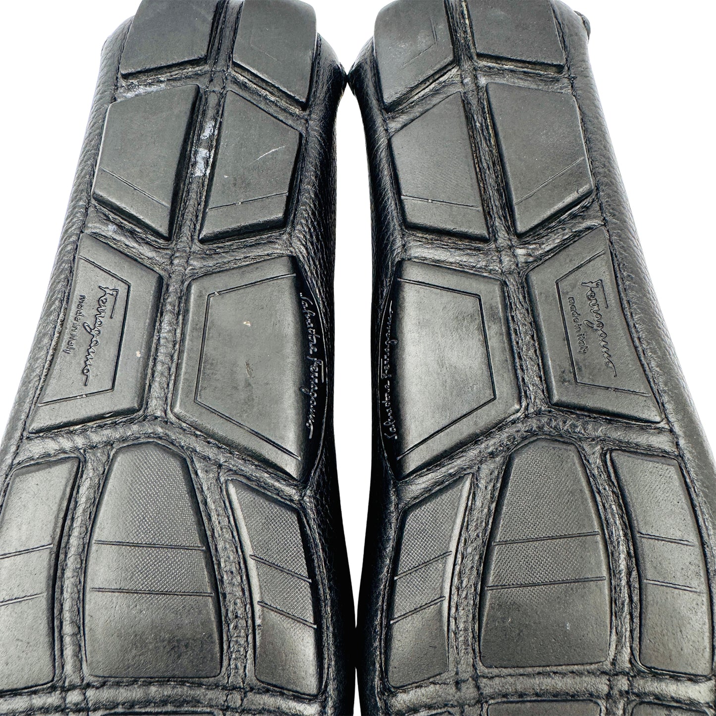 Salvatore Ferragamo Black Pebbled Calfskin Leather Loafers (Size 42)