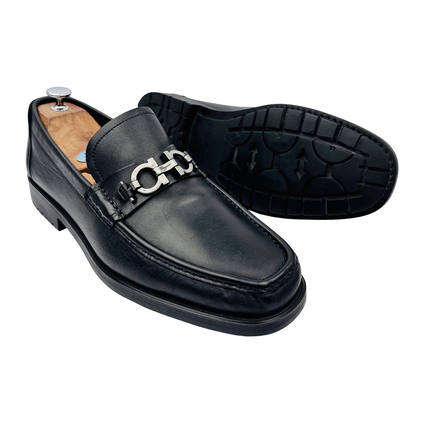 Salvatore Ferragamo Men's Gancini Ornament Black Loafers (Size 44/44.5)
