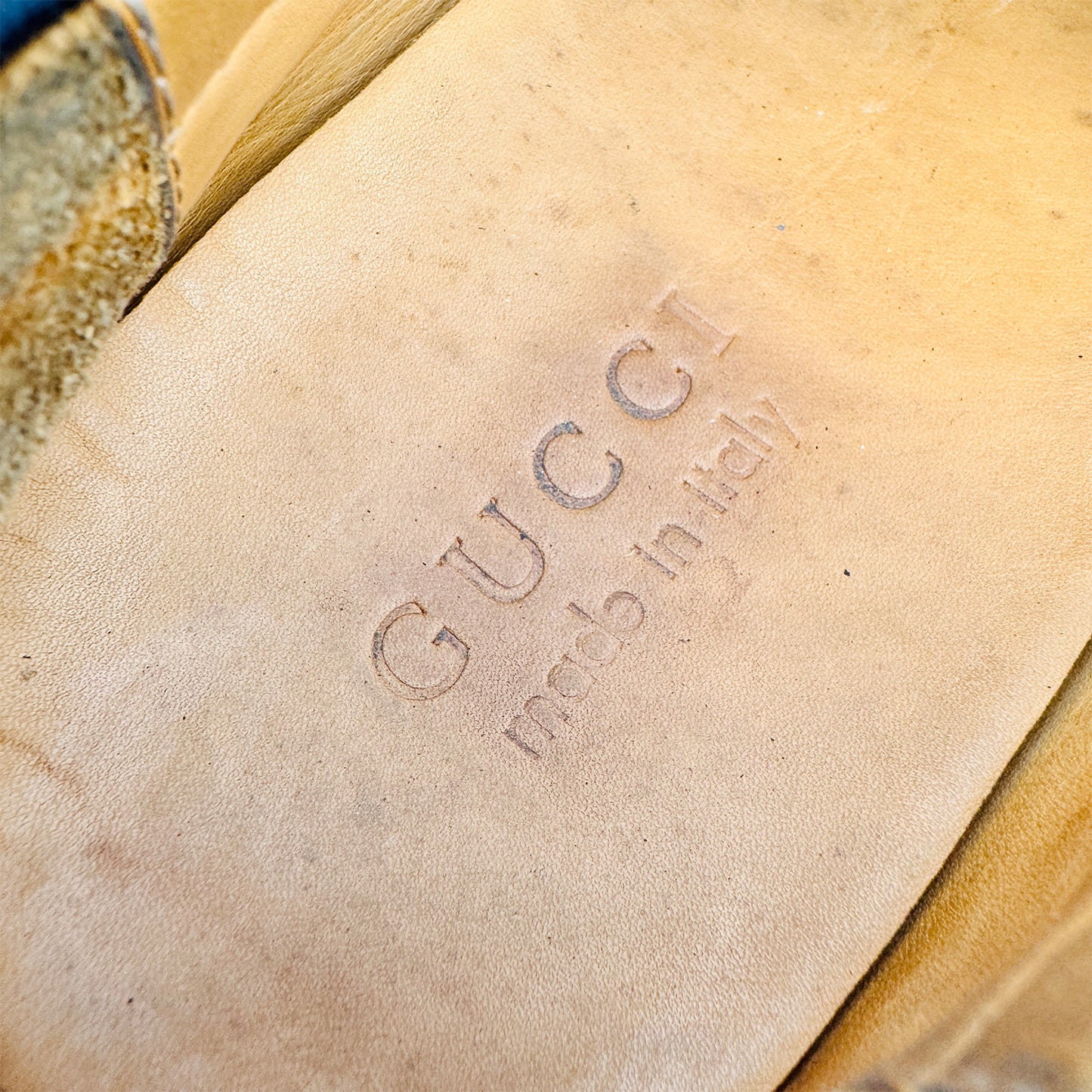 Inside Sole Brand, Made embossing image of Gucci Men's Micro Sima Black Loafers (Size 41.5/42) - 466904-A9LF0-4009