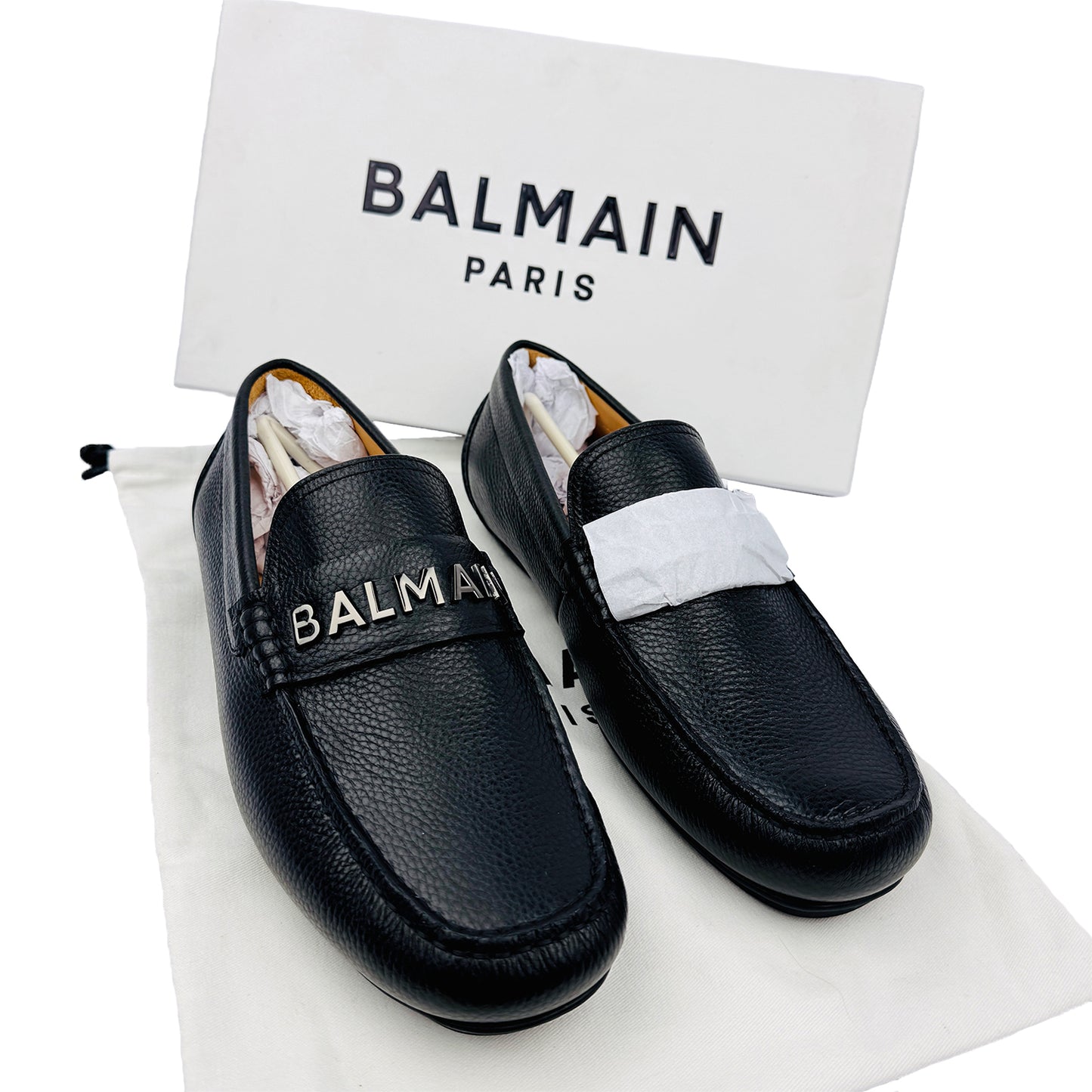 Balmain Paris Men's Black Grain Leather Loafers (Size 43/43.5)