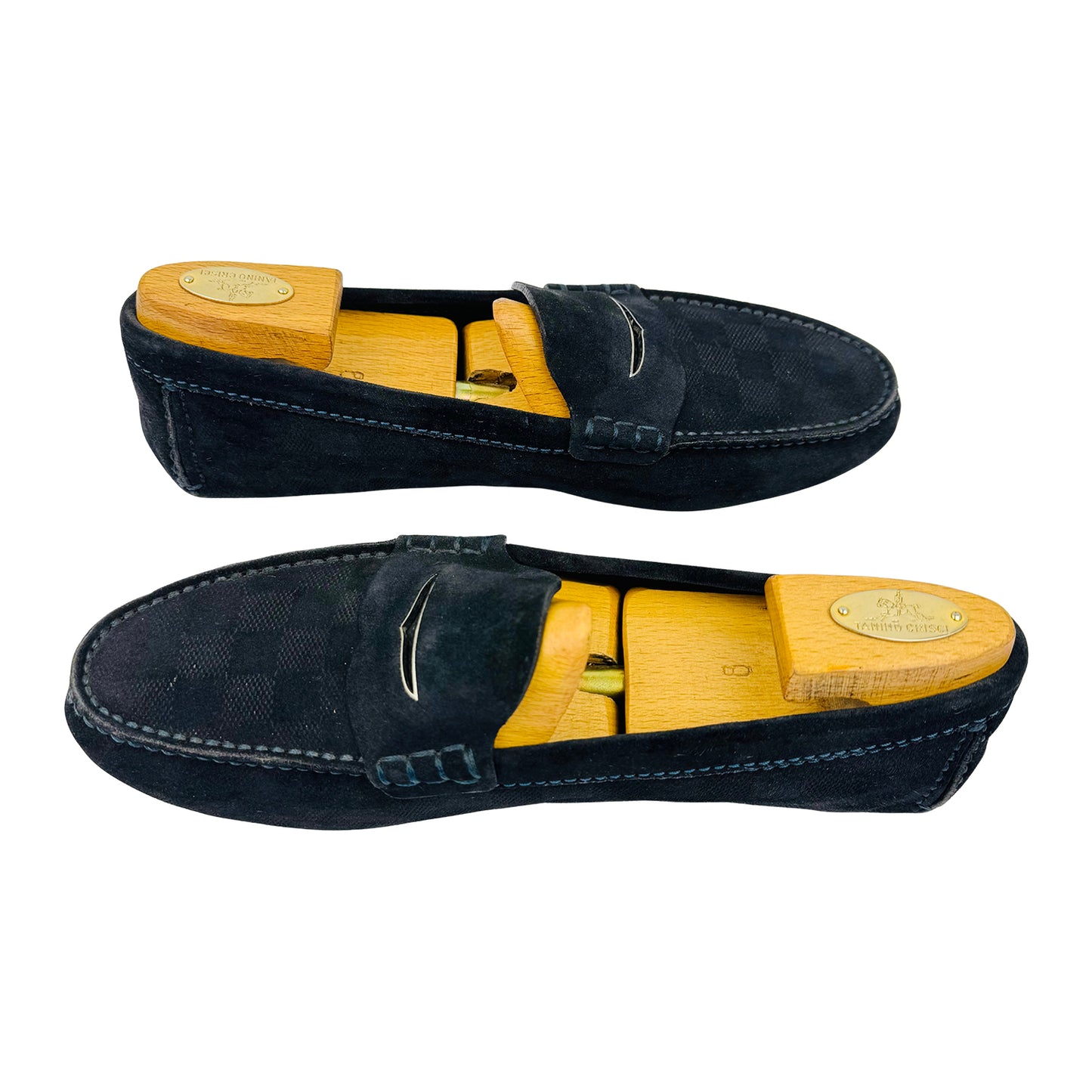 Louis Vuitton Men's Navy Damier Embossed Loafer (Size 42/42.5)