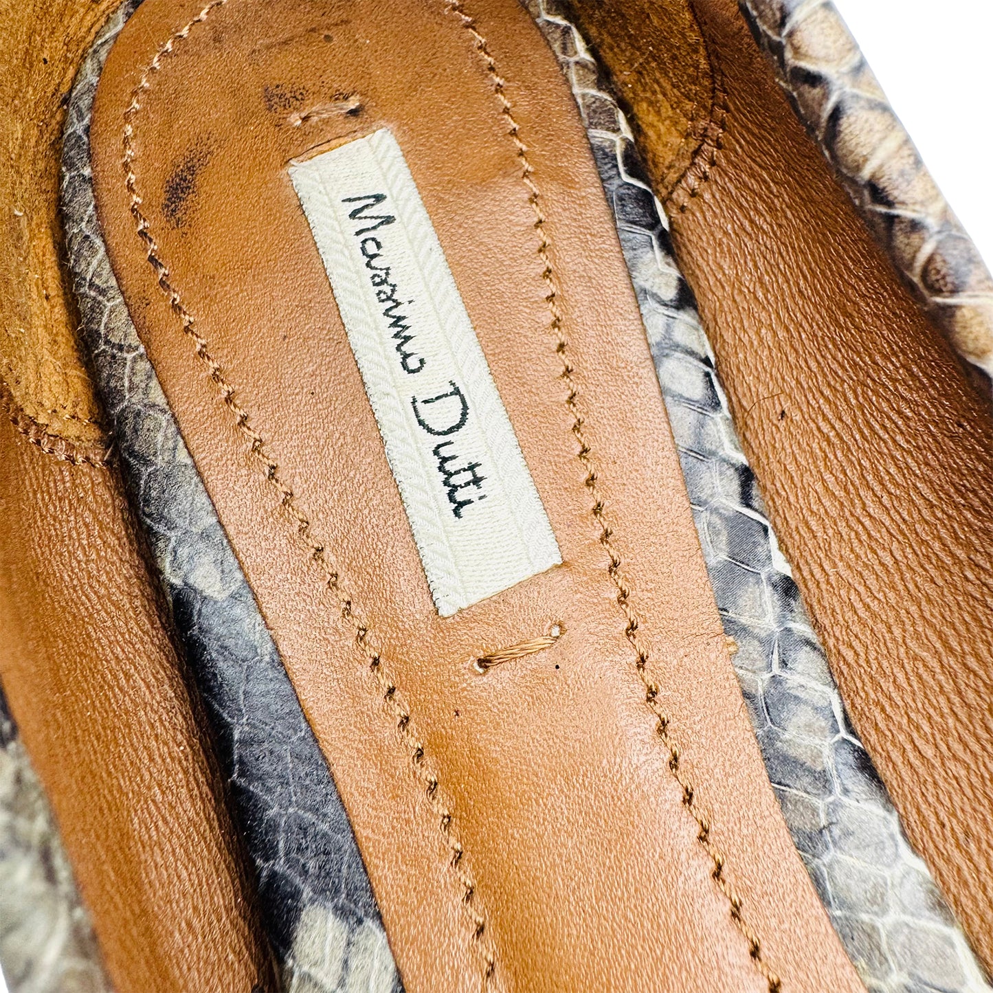 Massimo Dutti Snake Print Leather Flats (Size 40)