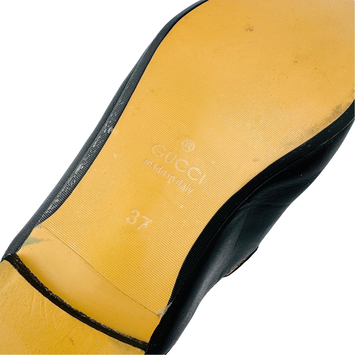 Outsole Brand, Made, Size Embossing image of Gucci Princetown Black Leather Slippers (Size 37/37.5)