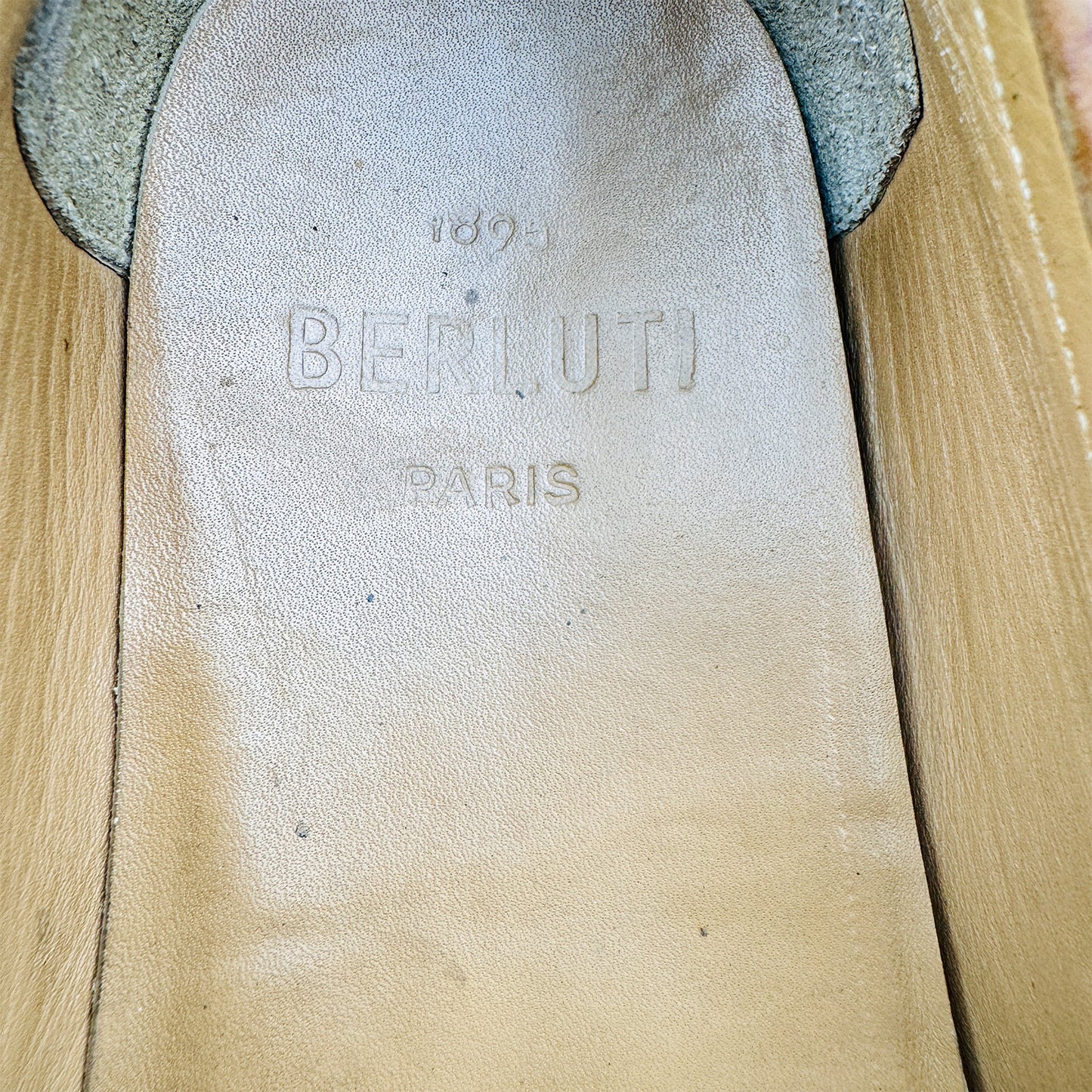 Inside Sole Brand, Made embossing image of Berluti Men's Signature Scritto Patina Brown Loafers (Size 41/41.5)