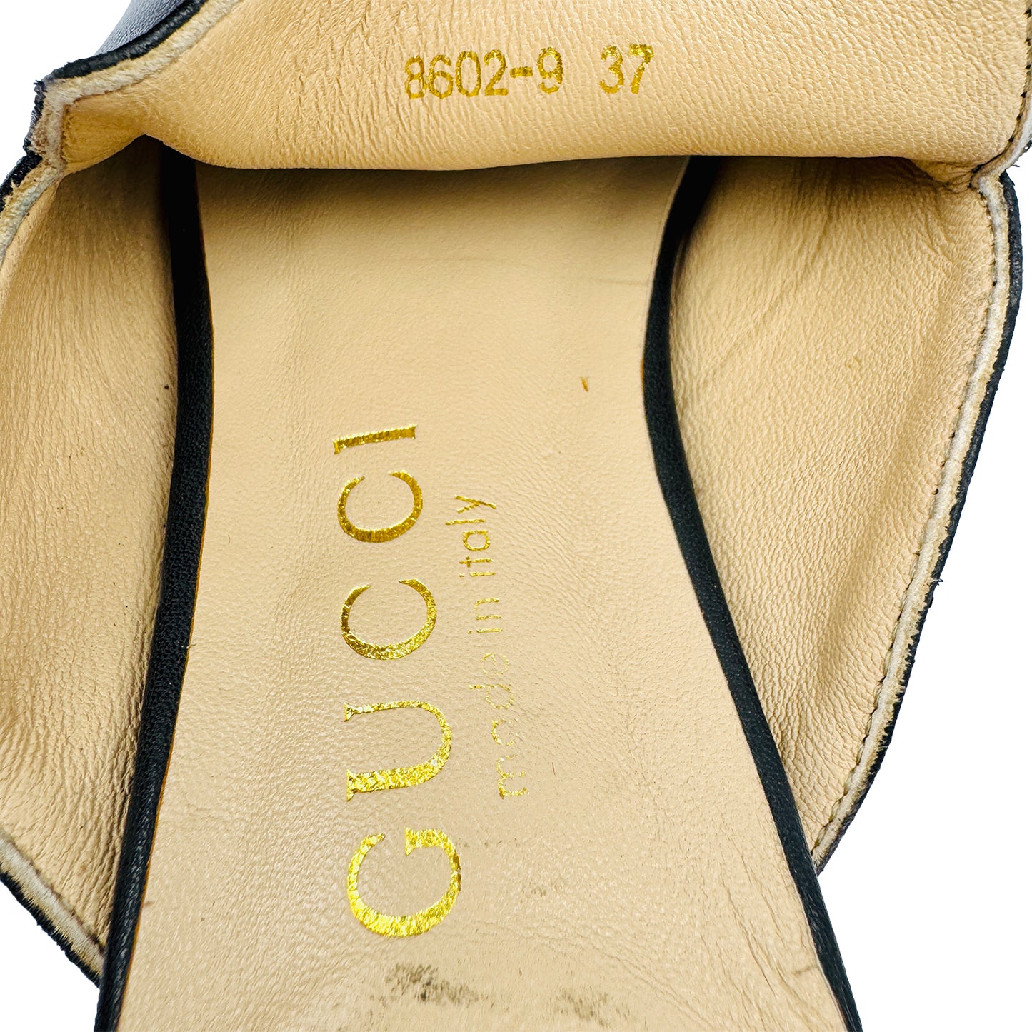 Inside printing image of Gucci Princetown Black Leather Slippers (Size 37/37.5)