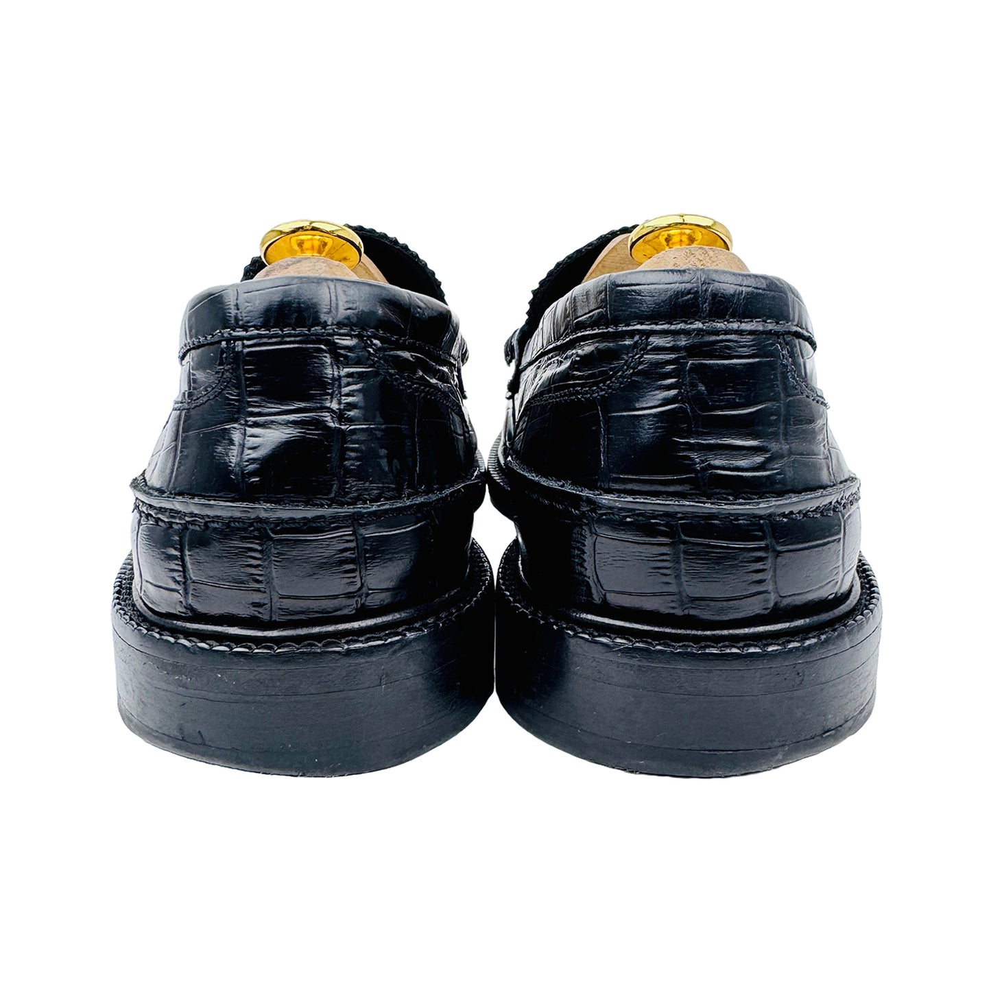 Back Image of Vinny's Townee Croc-Effect Penny Black Loafers (Size 44)
