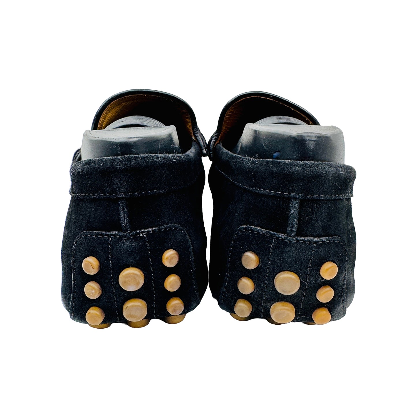 Back Side Image of Gucci Men's Suede Black Driving Loafers (Size 40)