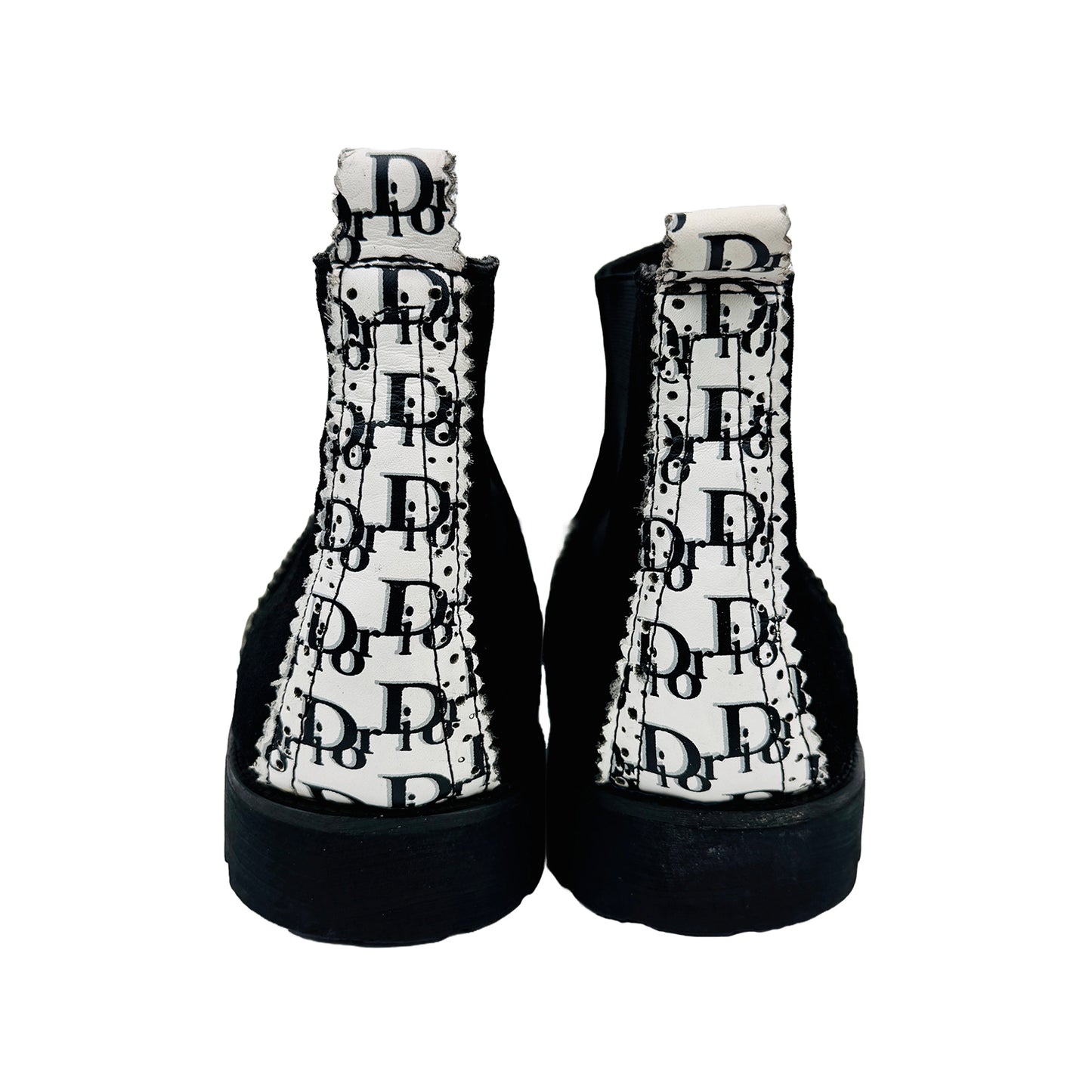 Back Side image of Dior Men's Black And White Oblique Chelsea Boots (Size 43)