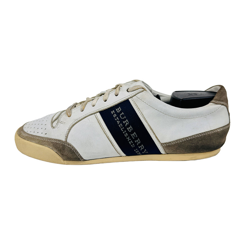 Burberry Men's Leather Suede Lace Up White/Gray Shoes (Size 41/41.5)