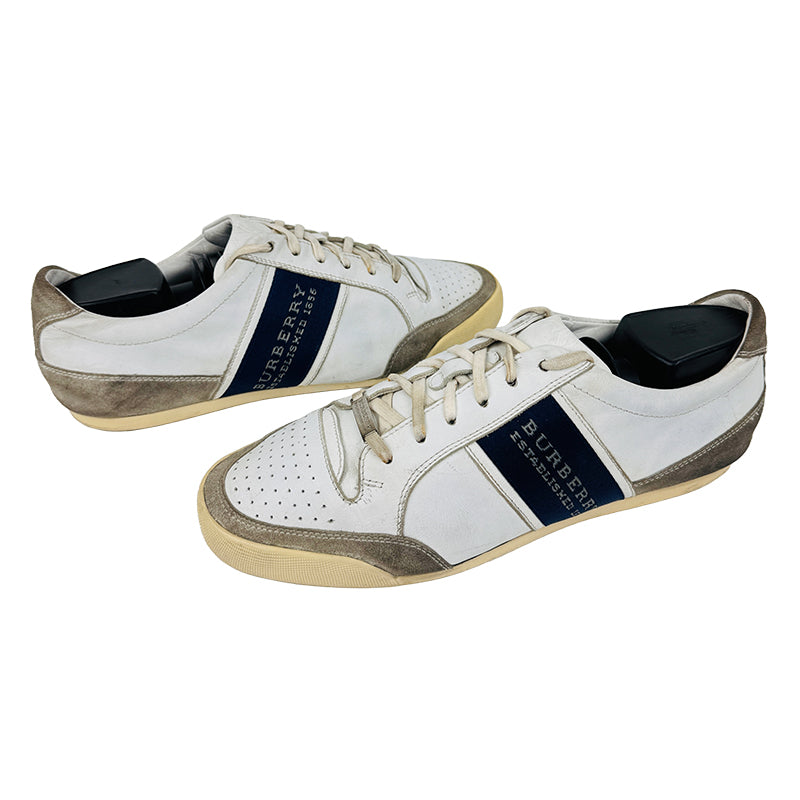 Burberry Men's Leather Suede Lace Up White/Gray Shoes (Size 41/41.5)
