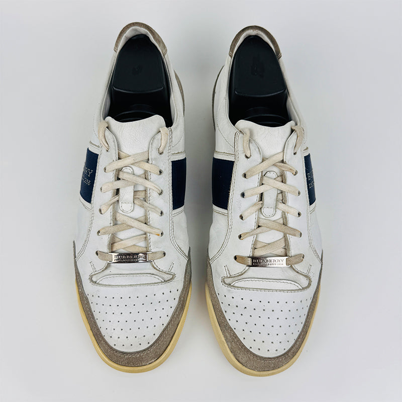 Burberry Men's Leather Suede Lace Up White/Gray Shoes (Size 41/41.5)