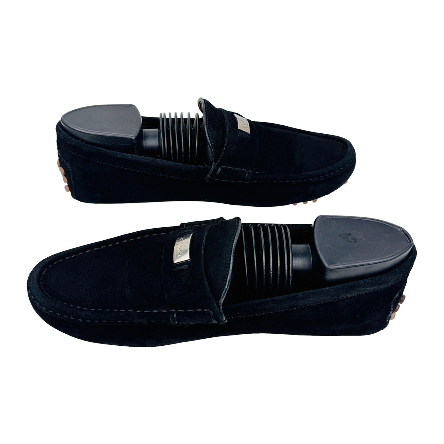 Cross Image of Gucci Men's Suede Black Driving Loafers (Size 40)