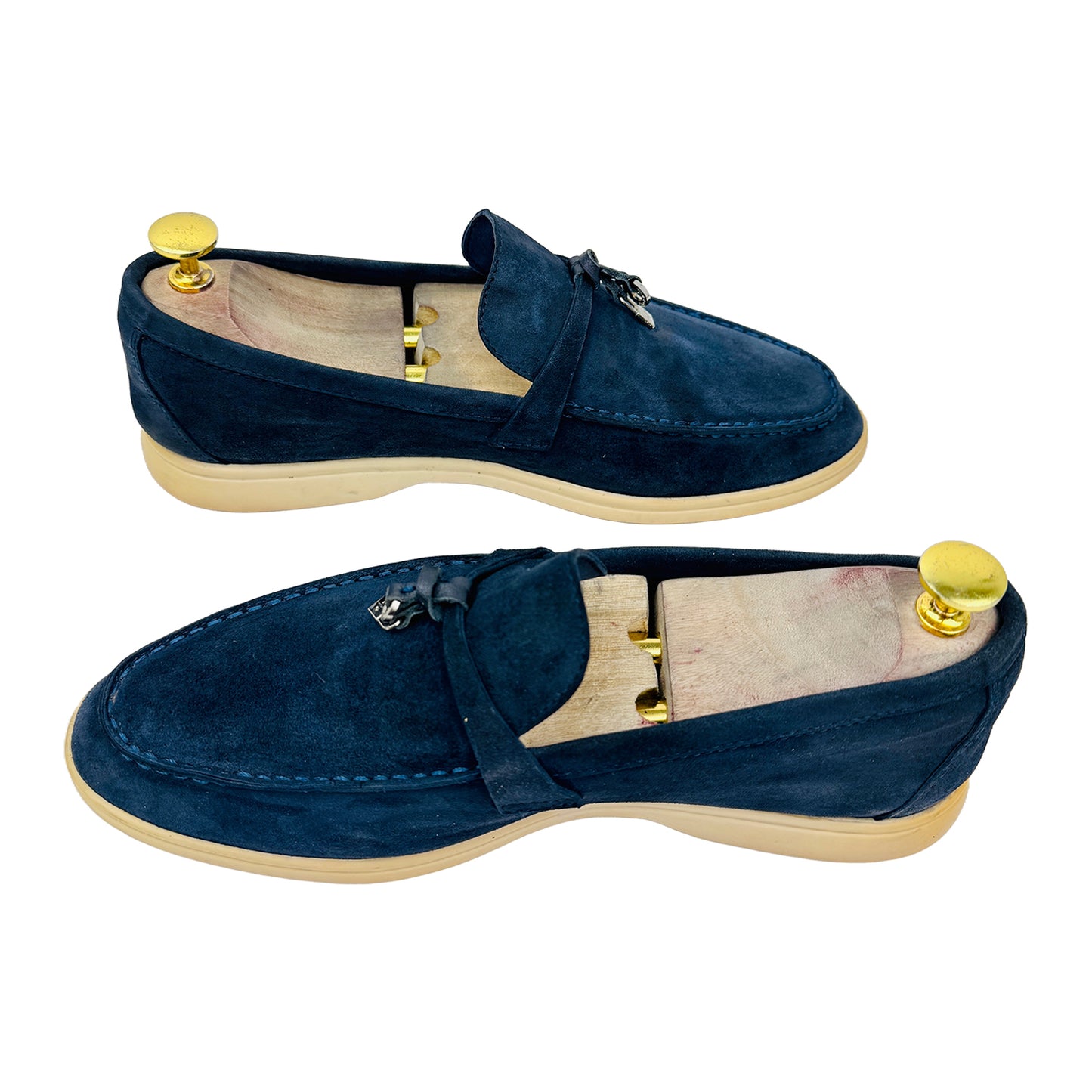 Cross Image of Loro Piana Summer Charms Walk Blue Loafers (Size 42)