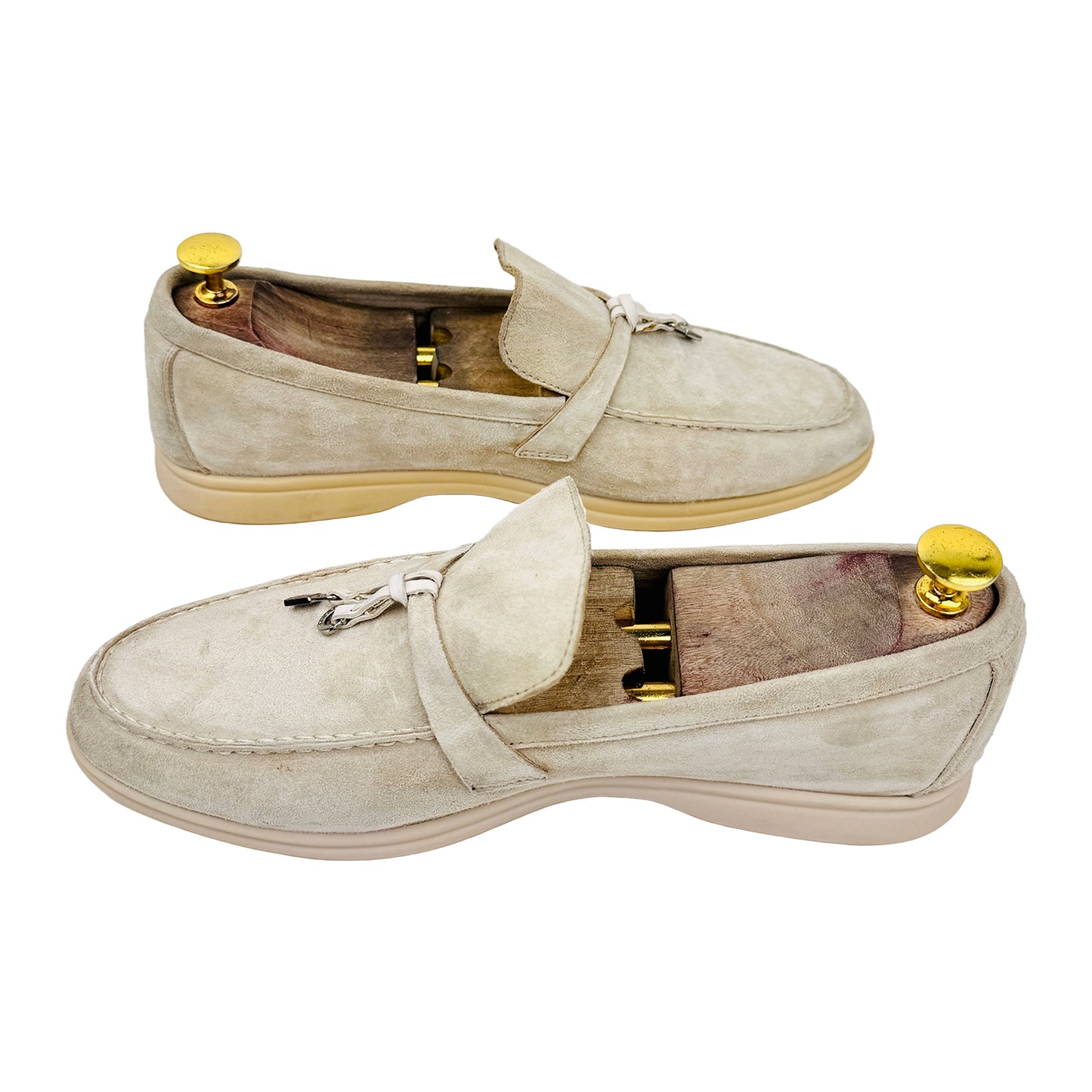 Cross Image of Loro Piana Summer Charms Walk Light Gray Loafers (Size 42)