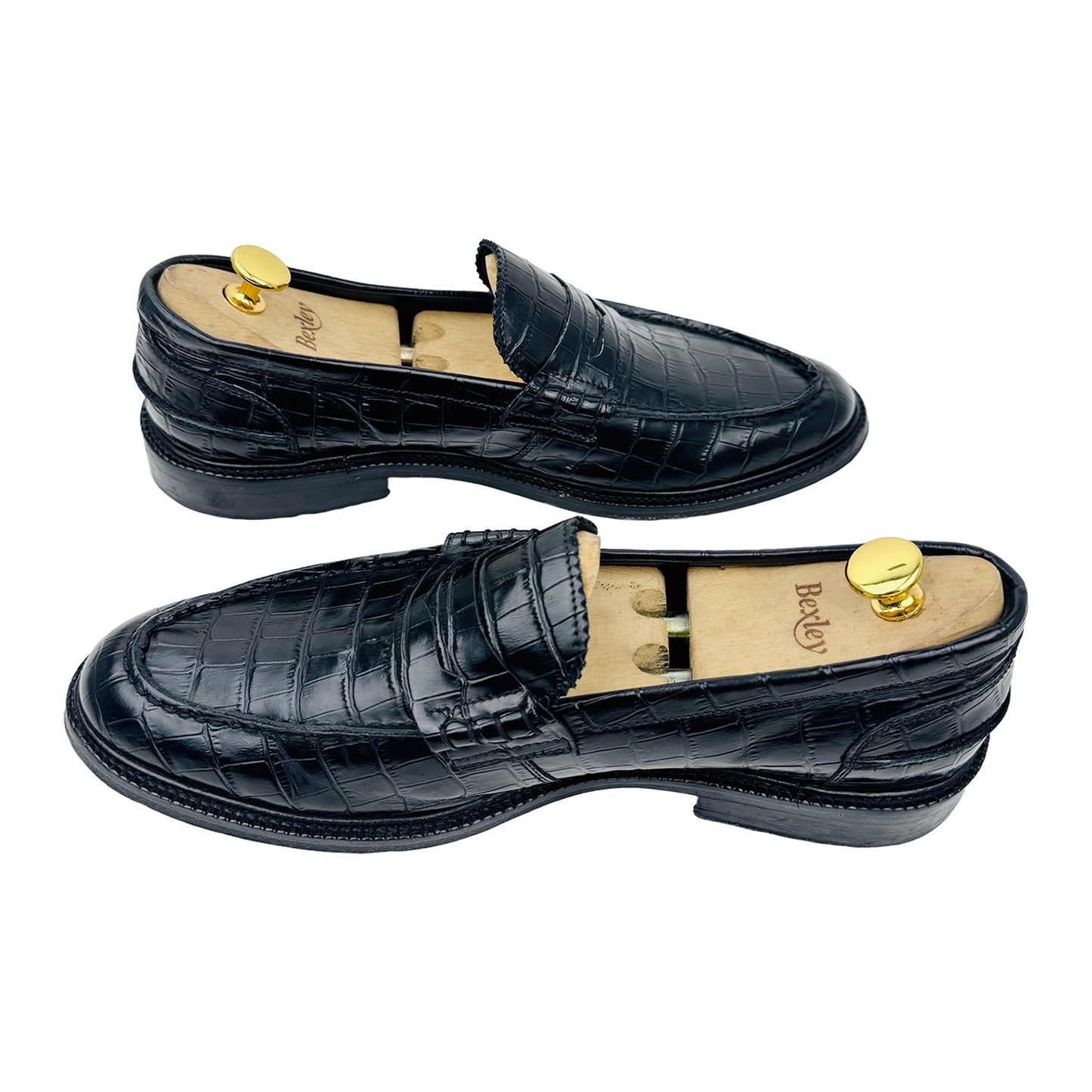 Cross Image of Vinny's Townee Croc-Effect Penny Black Loafers (Size 44)