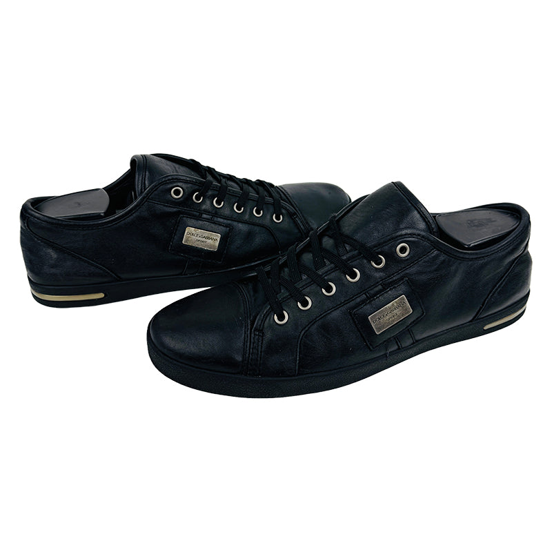 Dolce & Gabbana Leather Low Top Black Sneaker Shoes (Size 42.5)