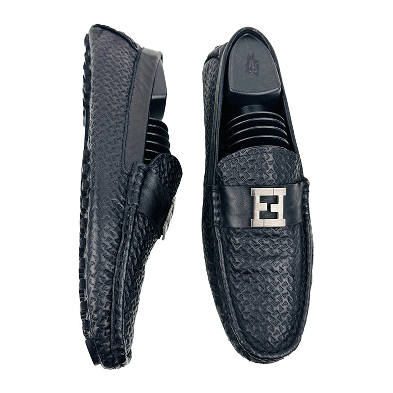 Fendi Men’s Black Leather Loafer Shoes (Size 43)
