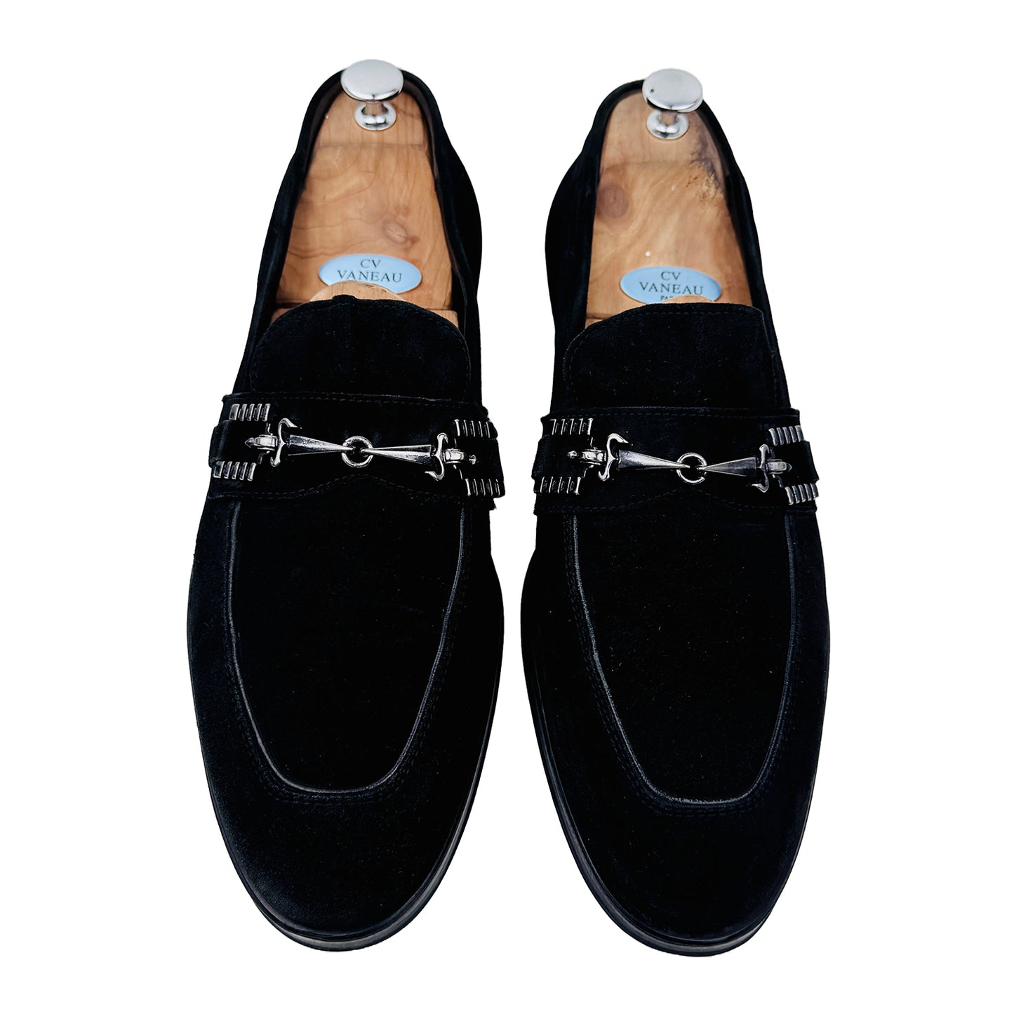 Front Image of Cesare Paciotti Men's Black Suede Dress Loafers (Size 44.5/45)