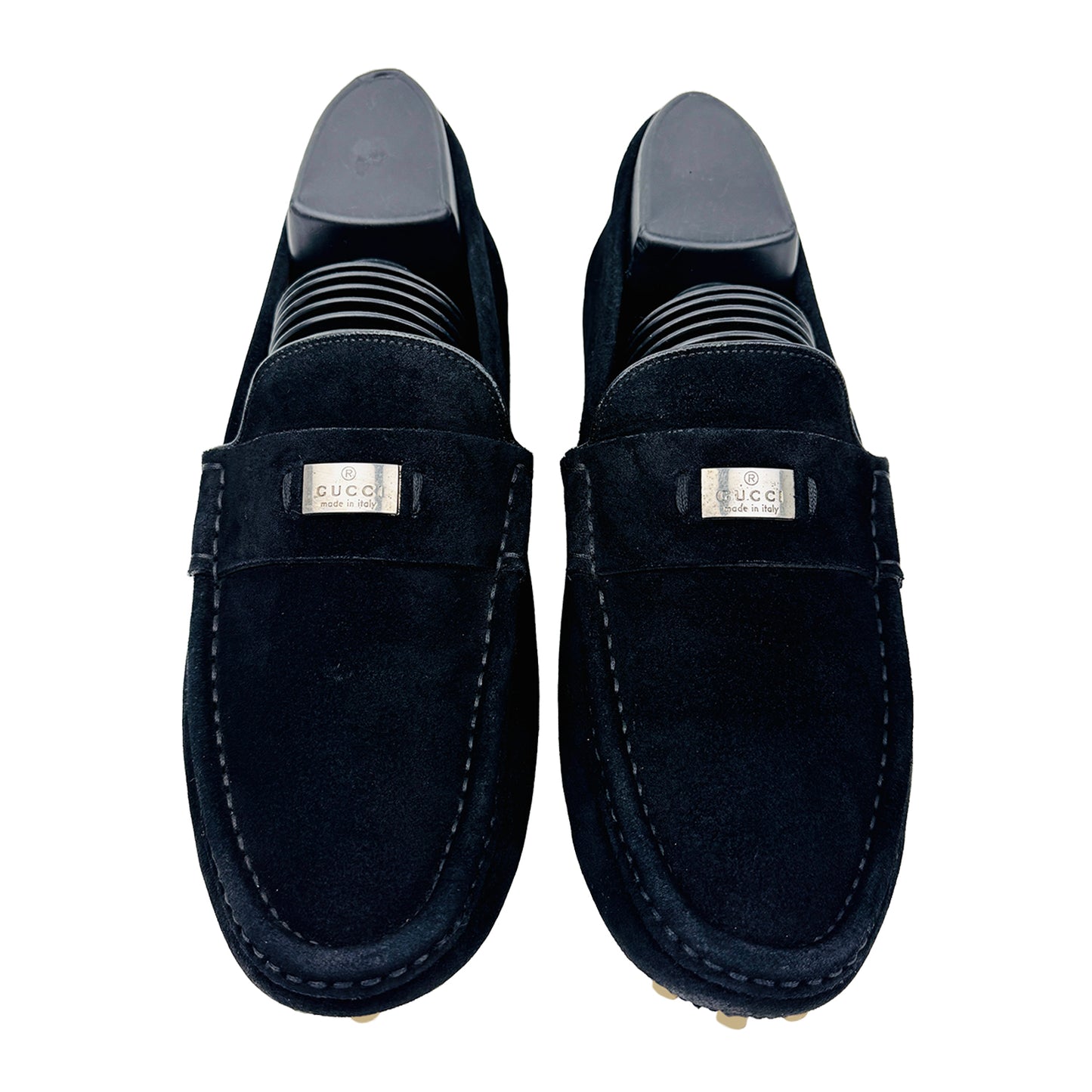 Front Image of Gucci Men's Suede Black Driving Loafers (Size 40)
