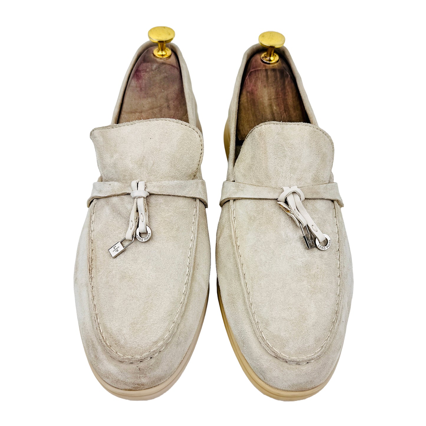 Front Image of Loro Piana Summer Charms Walk Light Gray Loafers (Size 42)