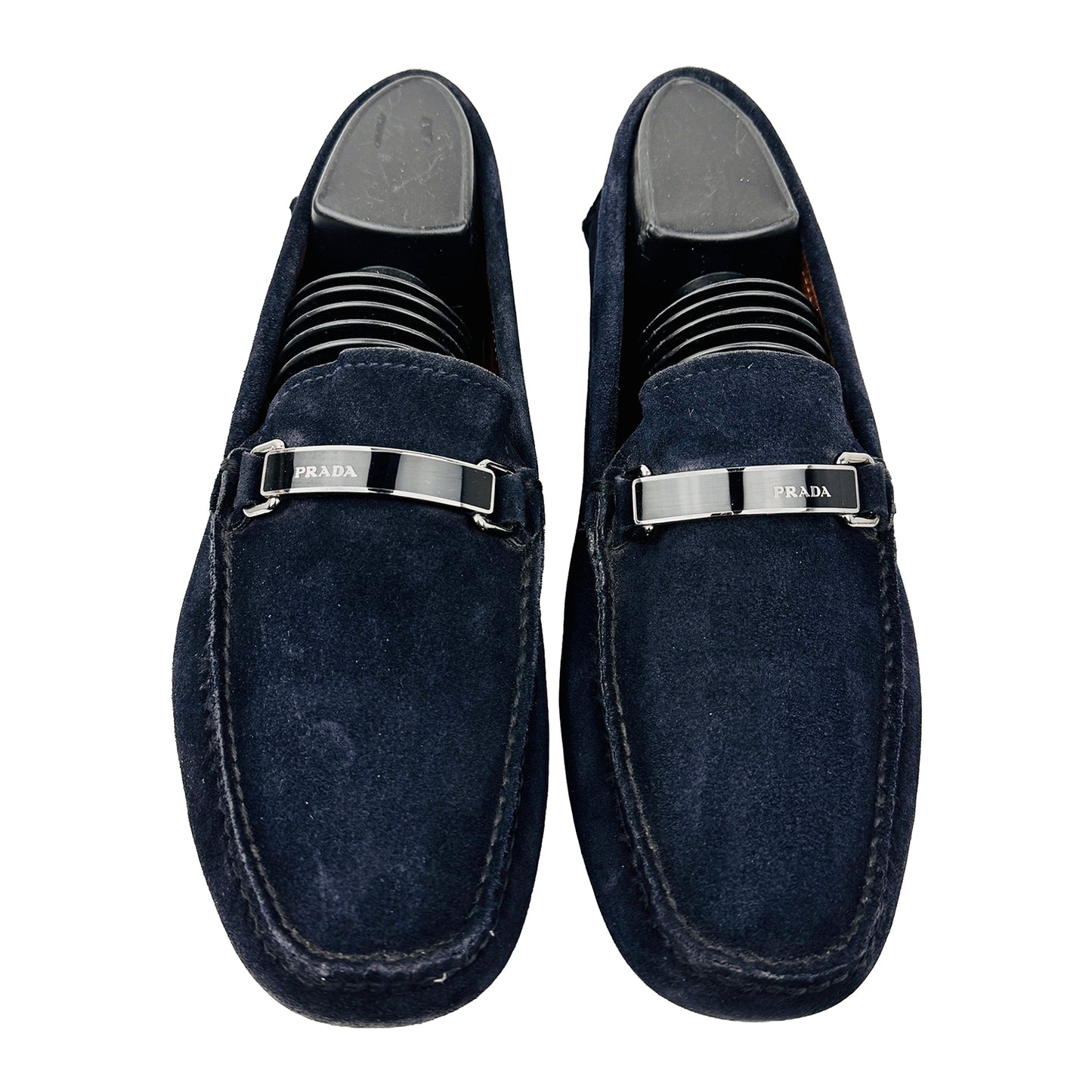 Front Image of Prada Men's Navy Logo Driving Loafers (Size 41/41.5)