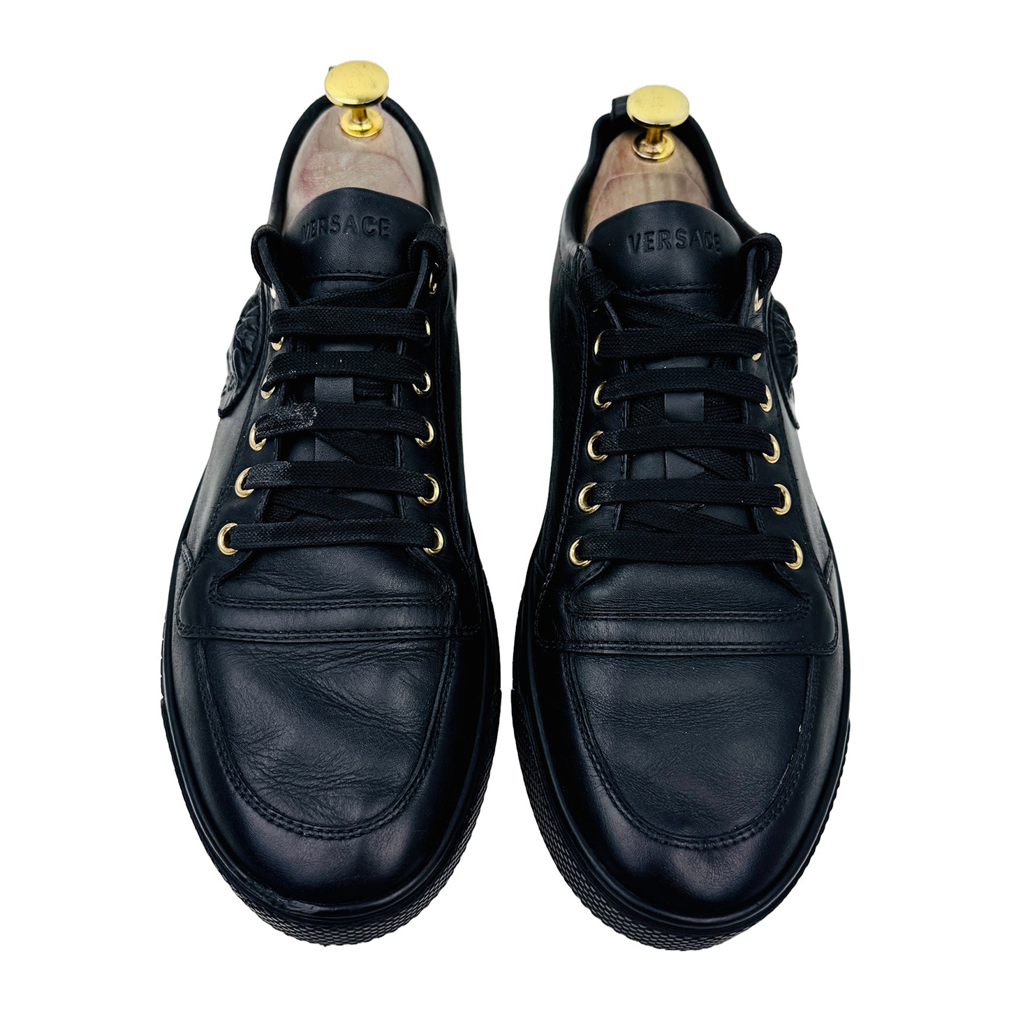 Front Image of Versace Medusa Black Lace Up Sneaker Shoes (Size 42/42.5)