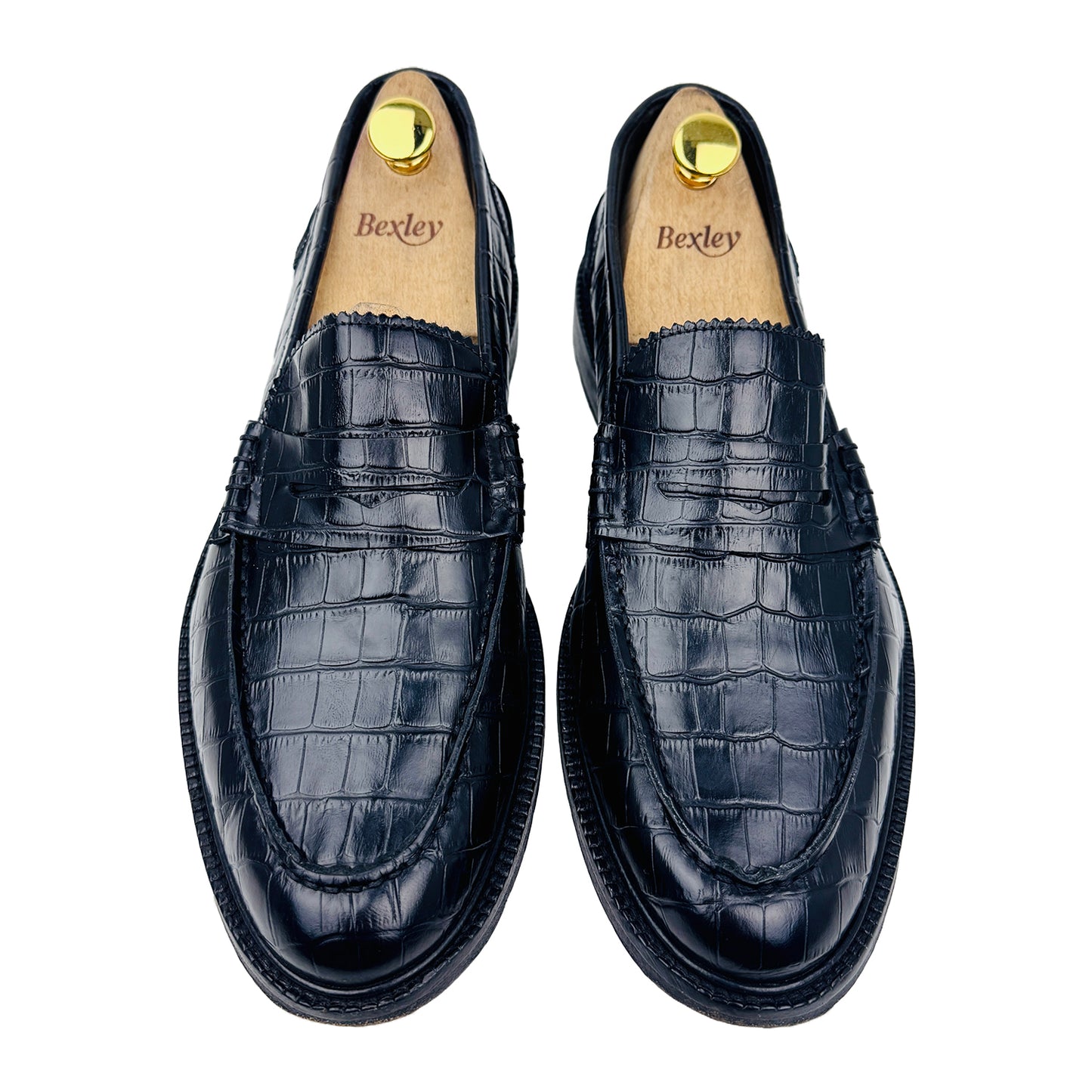 Front Image of Vinny's Townee Croc-Effect Penny Black Loafers (Size 44)