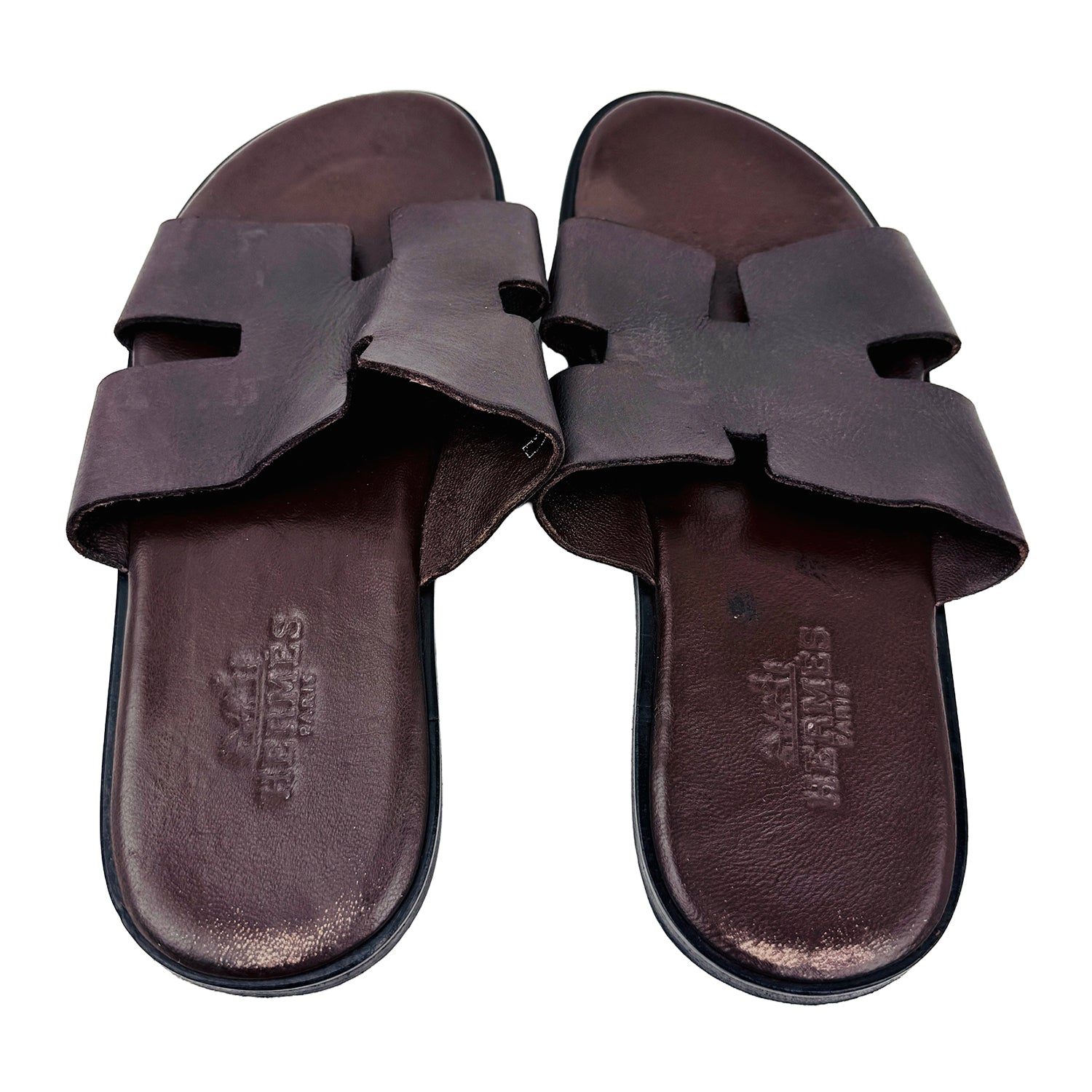 Front image 2 of Hermes Men's Brown Izmir Slippers (Size 40/40.5) -  H041141ZH05400