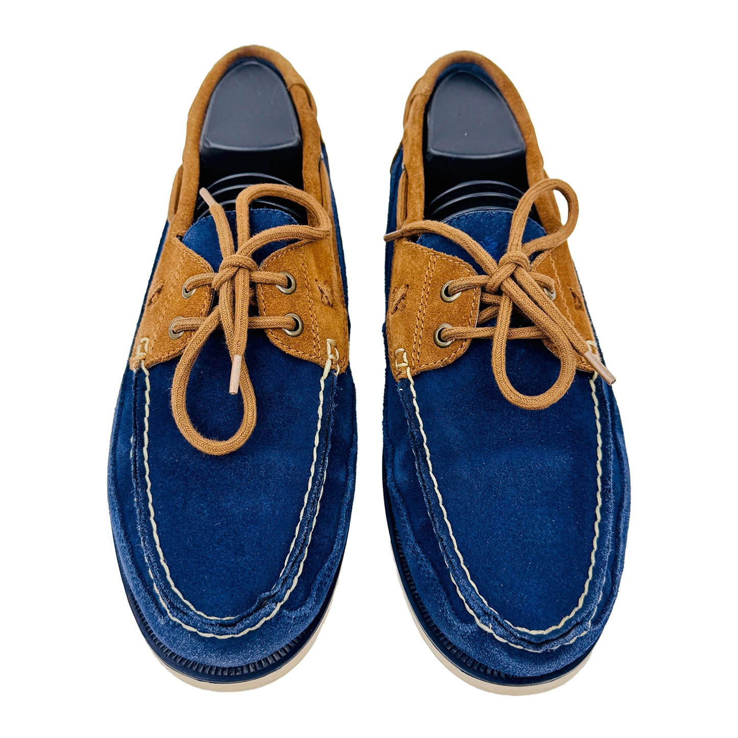 Front image of Ralph Lauren Men's Blue and Brown Loafers