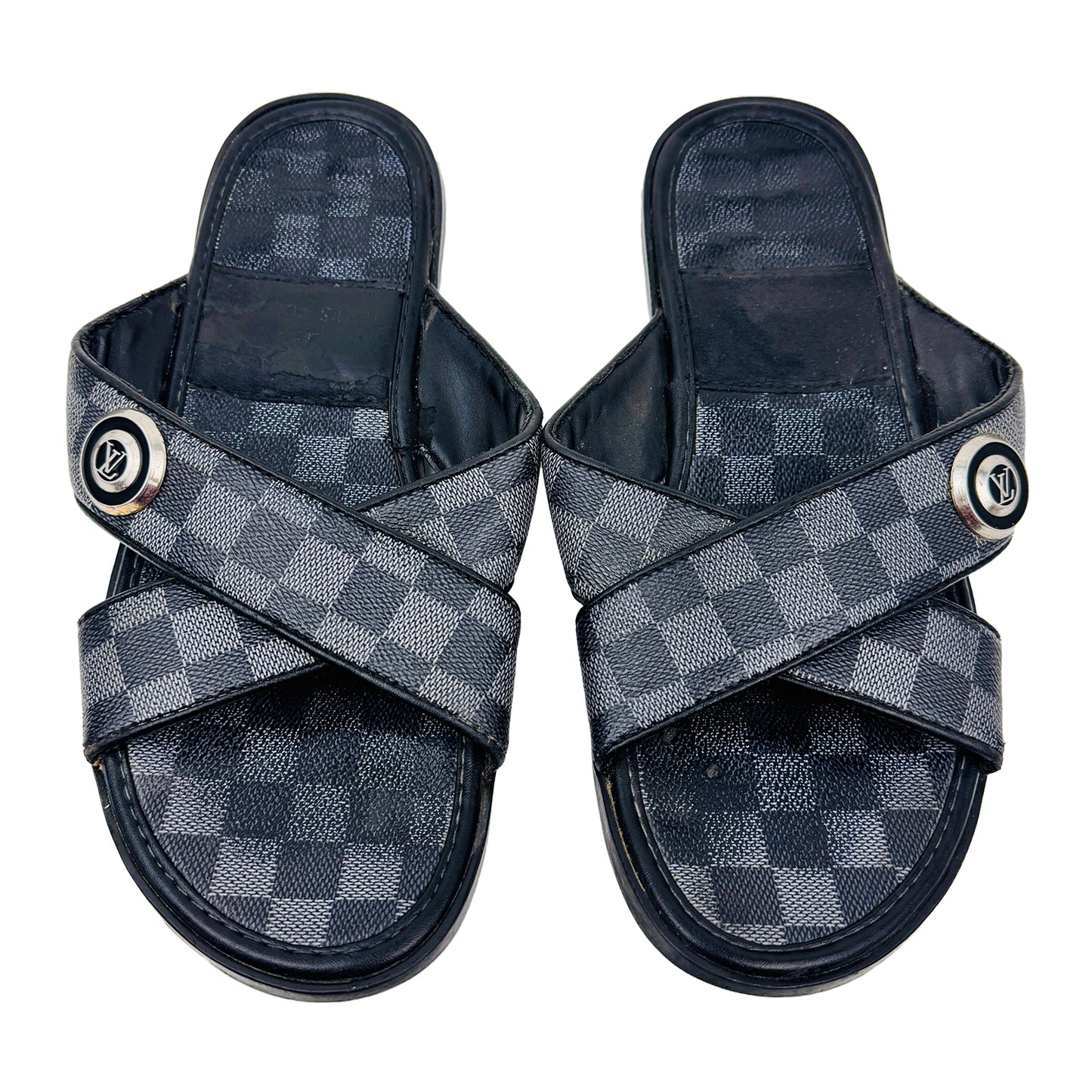 Louis Vuitton Men's Checked Cross Strap Slippers (Size 42.5/43)