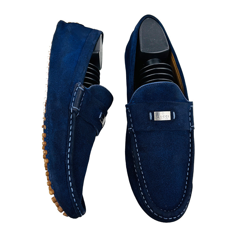 Gucci Men's Navy Blue Suede Loafer Shoes (Size 44/44.5)
