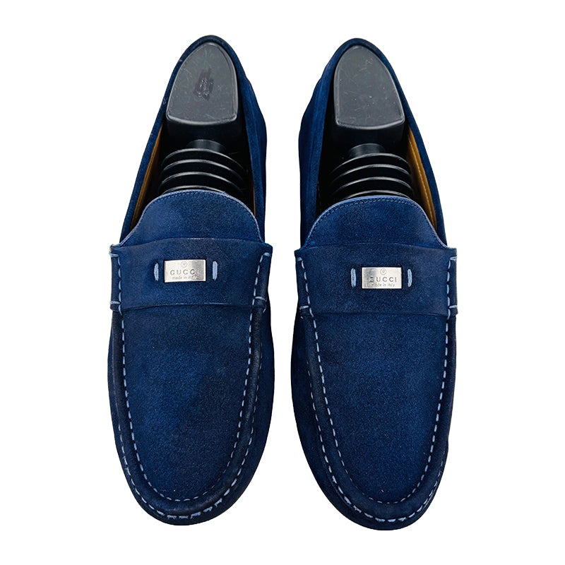 Gucci Men's Navy Blue Suede Loafer Shoes (Size 44/44.5)