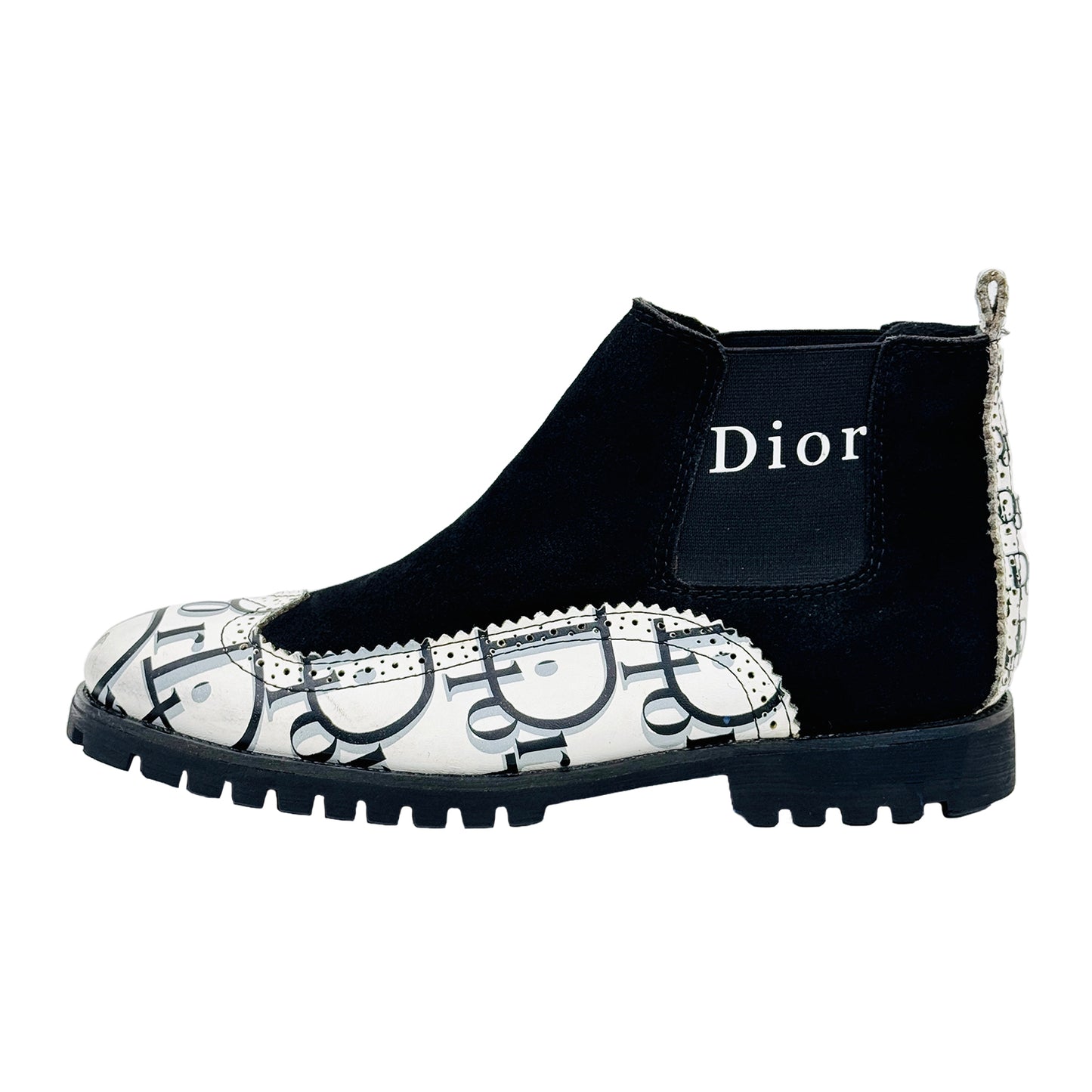 Image of Dior Men's Black And White Oblique Chelsea Boots (Size 43)