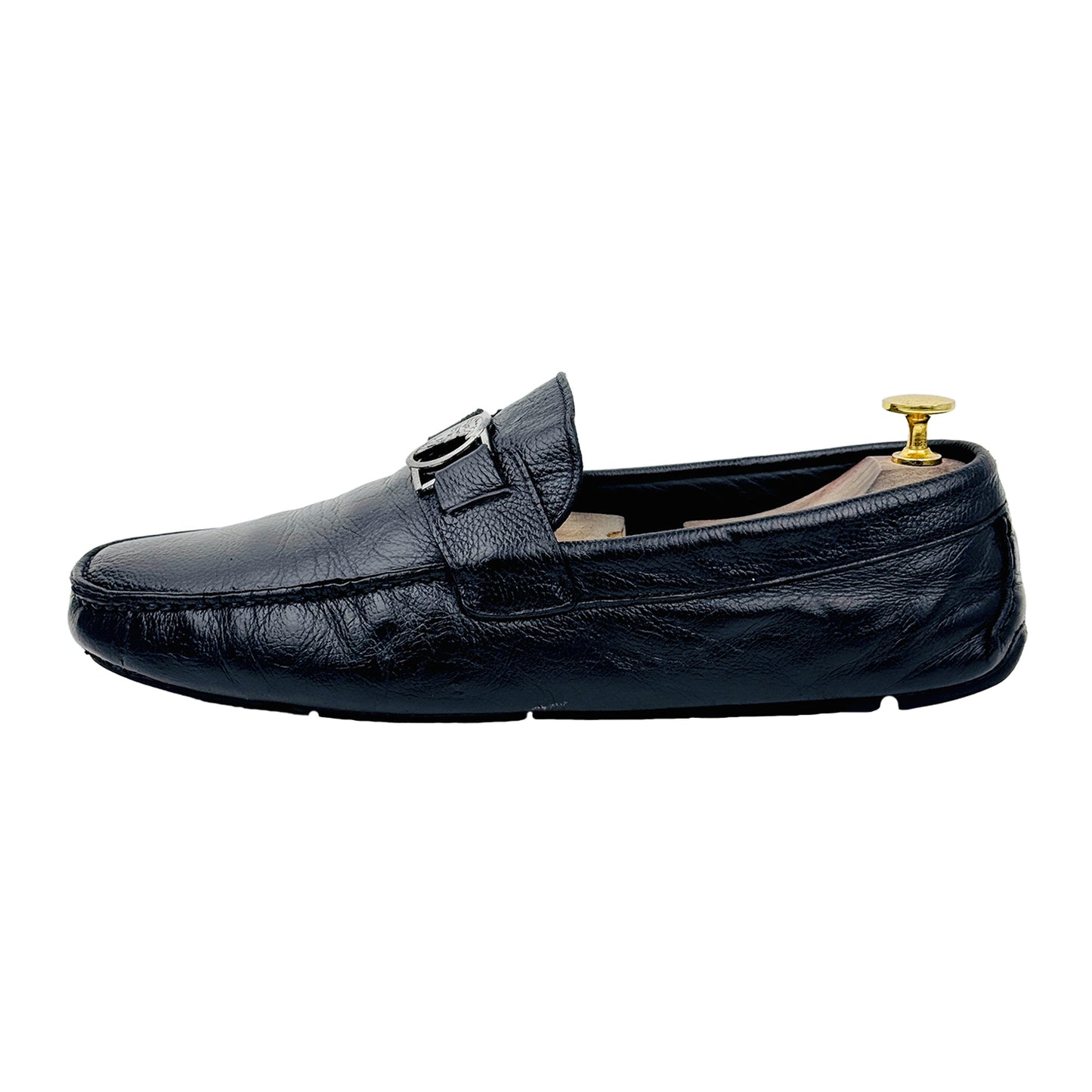 Image of Versace Medusa Embellished Black Loafers (Size 42.5/43)