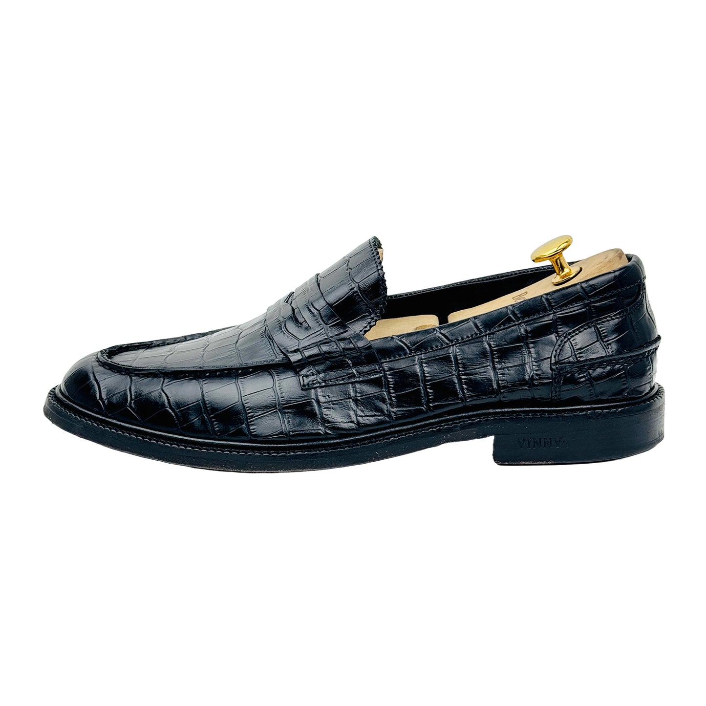 Image of Vinny's Townee Croc-Effect Penny Black Loafers (Size 44)