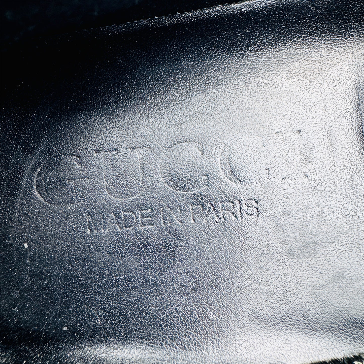Inside Sole Embossing Image of Gucci Men's Black Grain Leather Loafers (Size 42)