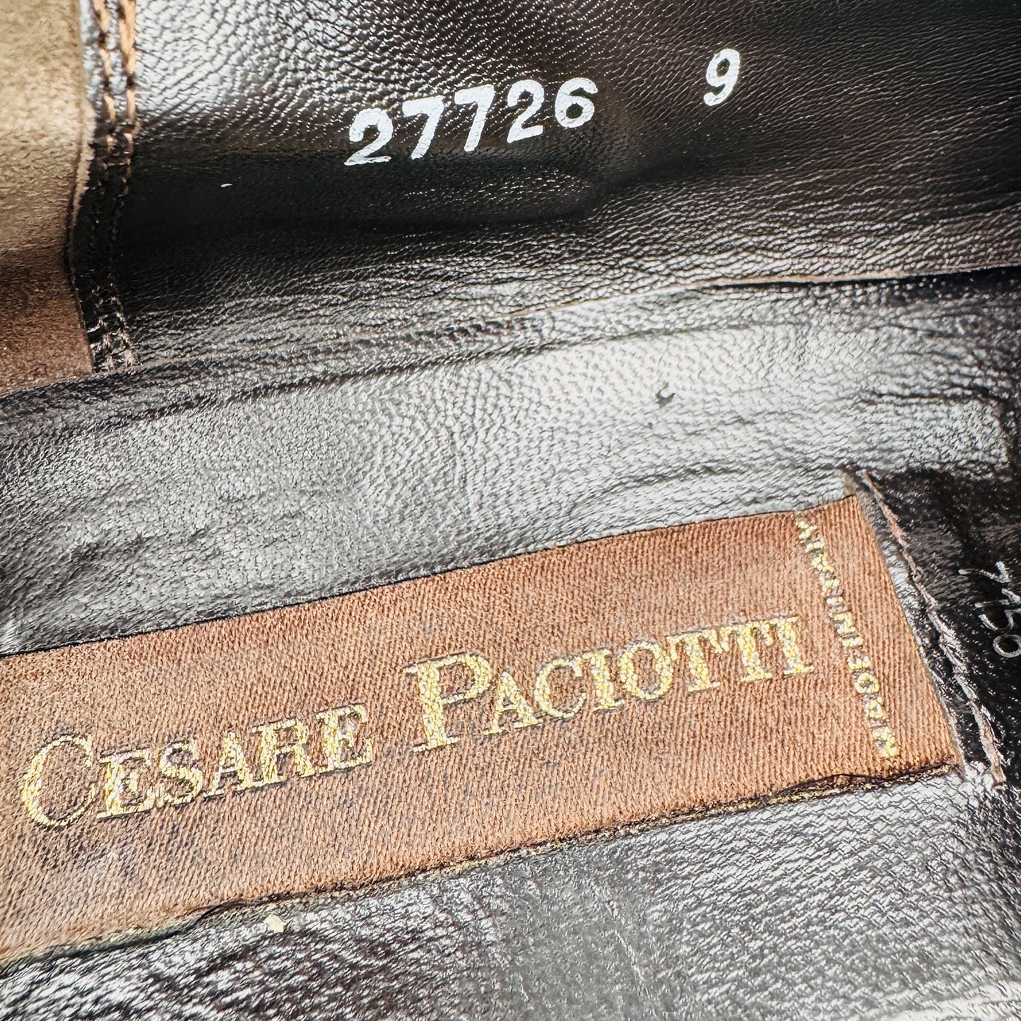 Inside Sole and Size Code Image of Cesare Paciotti Men's Black Suede Dress Loafers (Size 44.5/45)