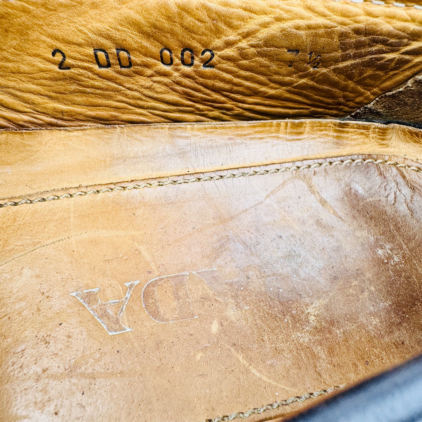 Inside Sole and Size Code Image of Prada Men's Brown Leather Loafers (Size 42/42.5)