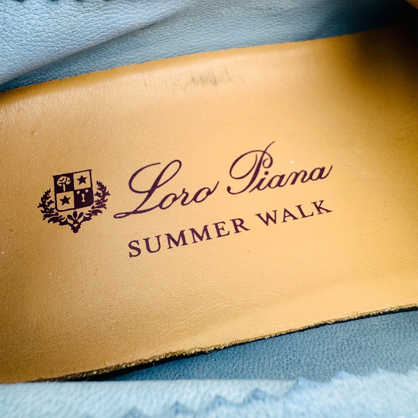 Inside Sole brand name printing image of Loro Piana Summer Walk Blue Loafers (Size 39)