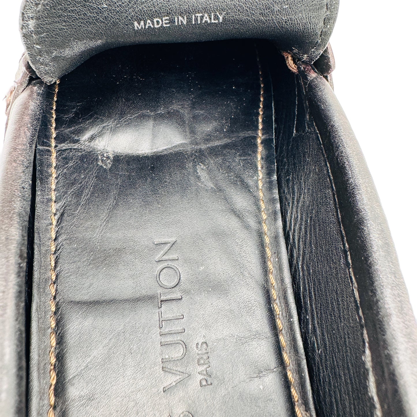 Inside made printing of Louis Vuitton Men's Dark Brown Driving Loafers (Size 42)