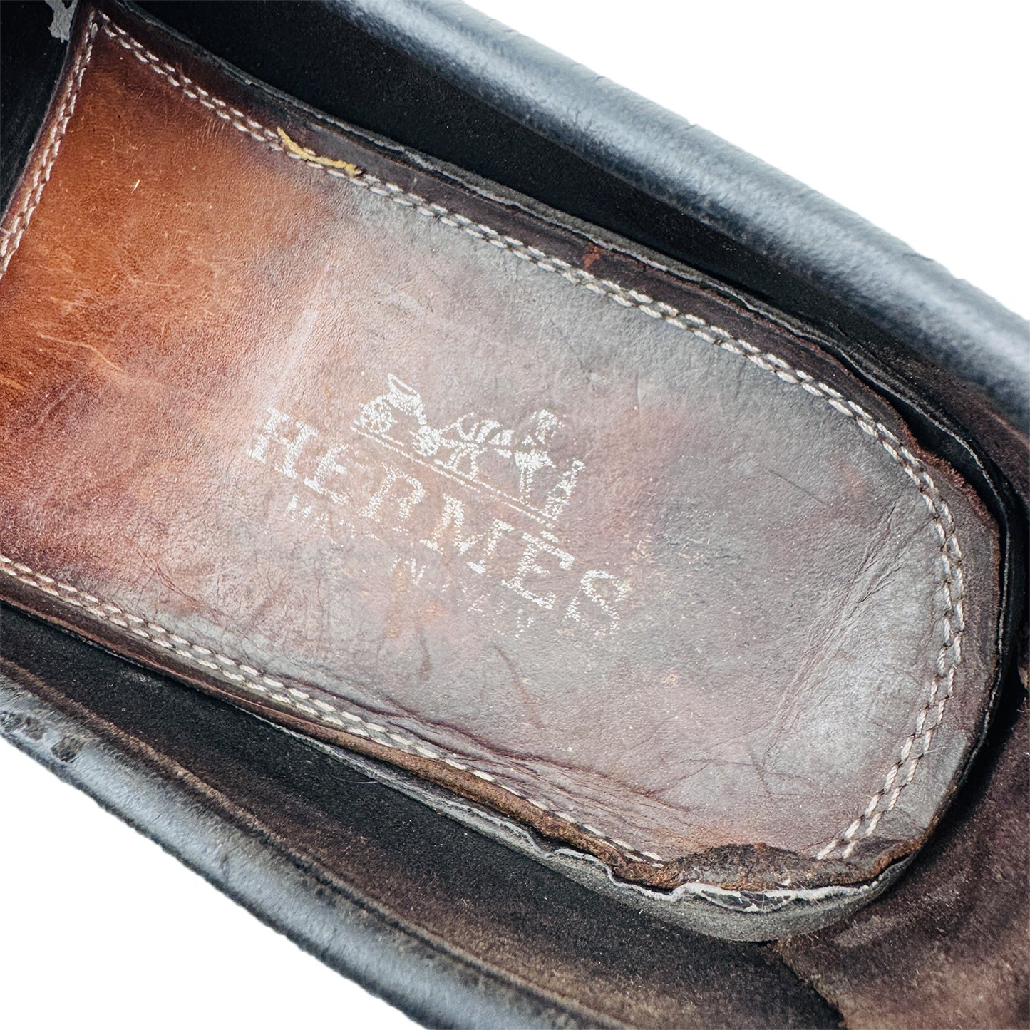 Inside printing image of Hermes Men's H Metal Buckle Loafers (Size 43.5/44)