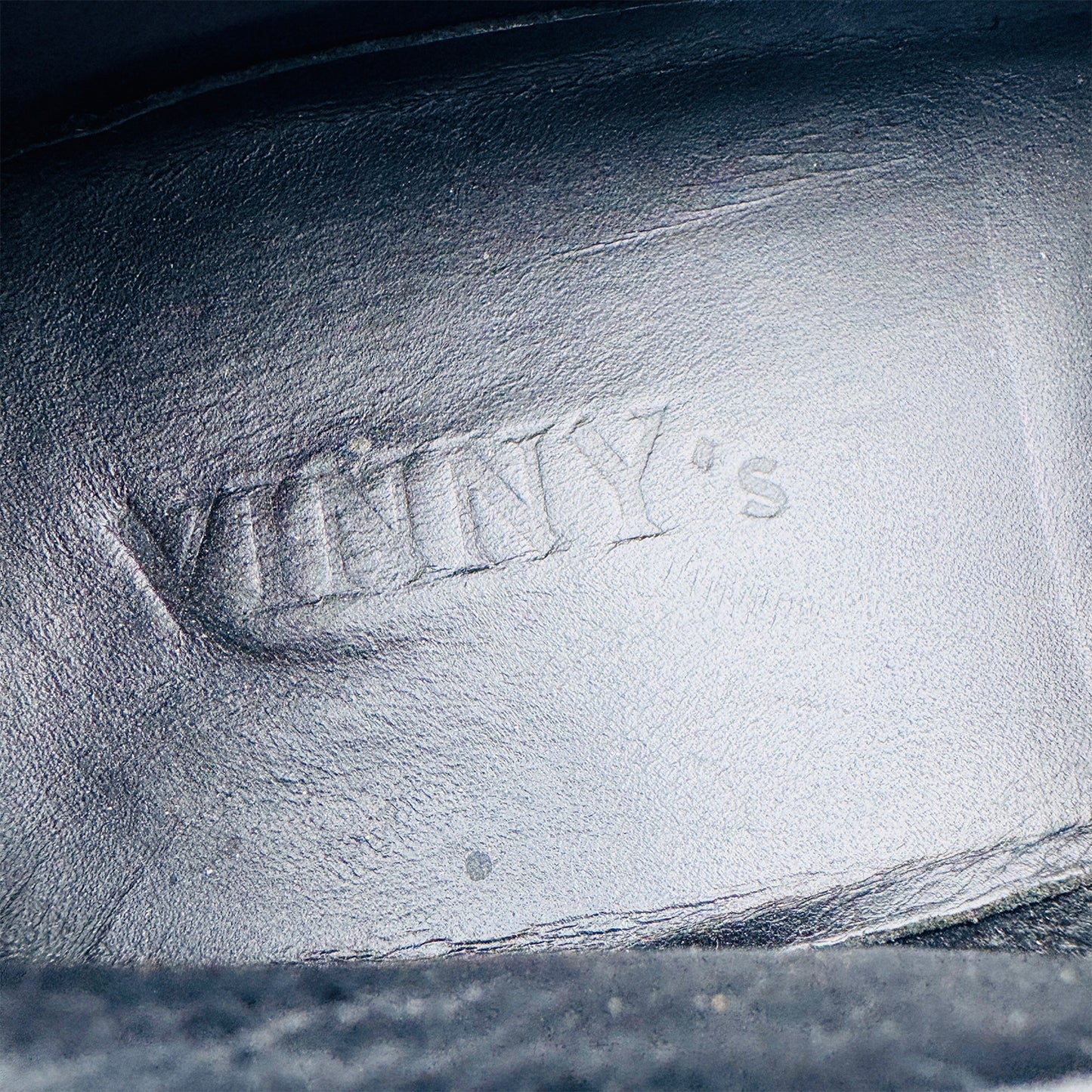 Inside sole Embossing of Vinny's Townee Croc-Effect Penny Black Loafers (Size 44)