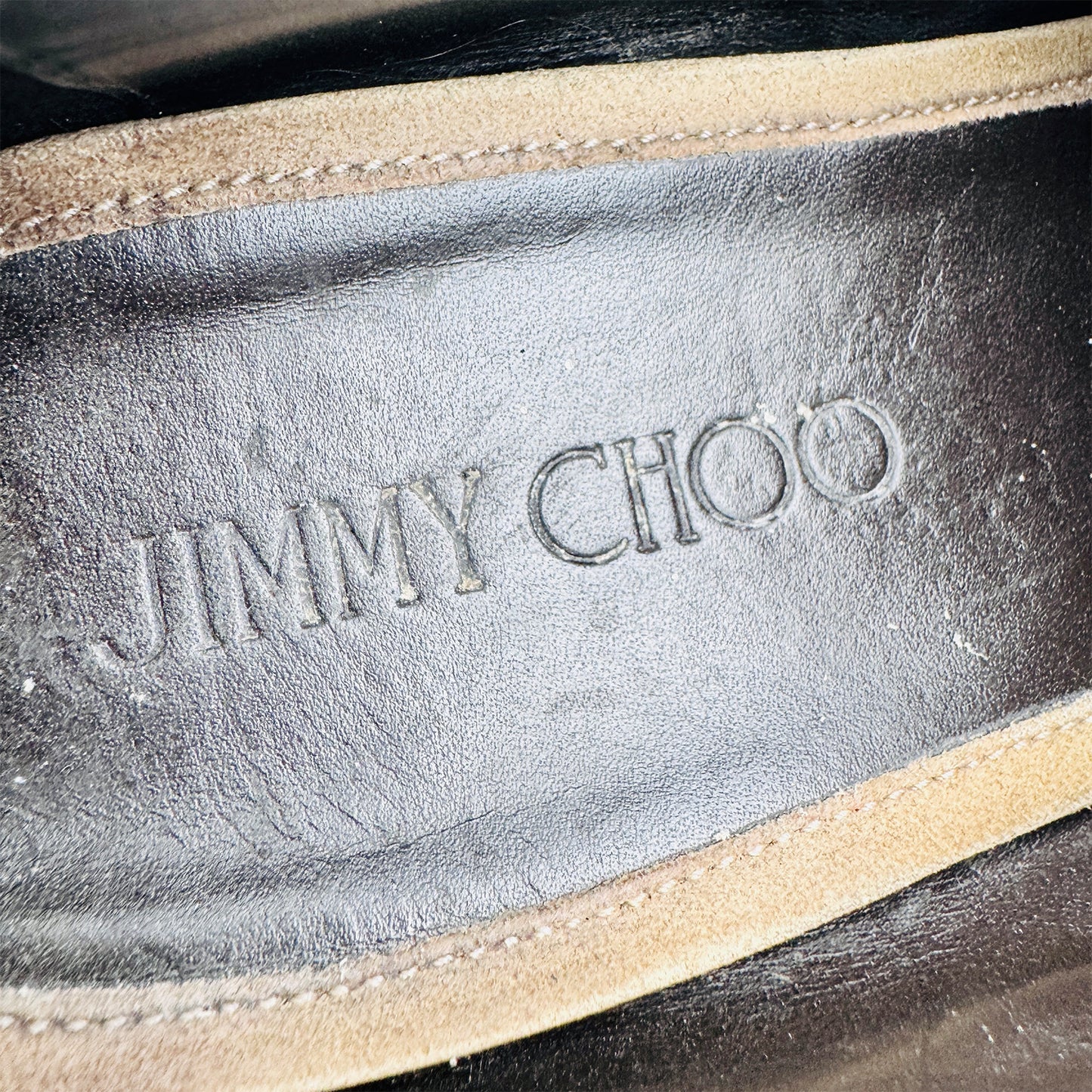Inside sole embossing of Jimmy Choo Marti Metallic Horsebit Loafer Shoes (Size 42.5/43)