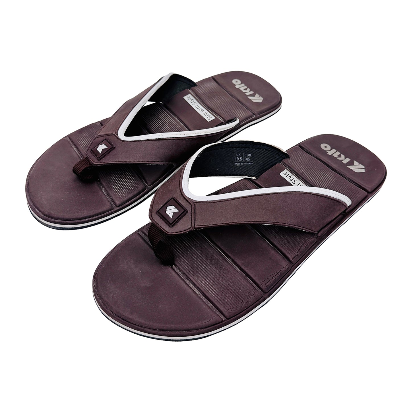 Left Angle Image of Kito Men's Dark Brown FlipFlop Slides (Size 45)