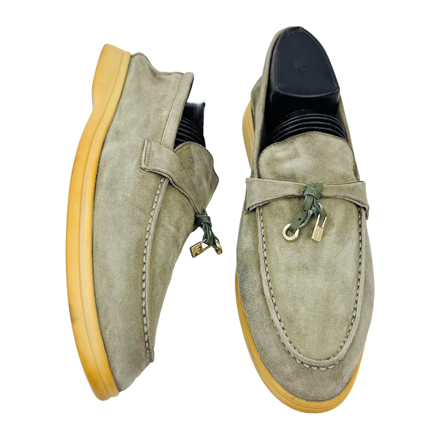 One Front One Cross image of Loro Piana Unisex Summer Charms Walk Olive Green Loafers (Size 39)