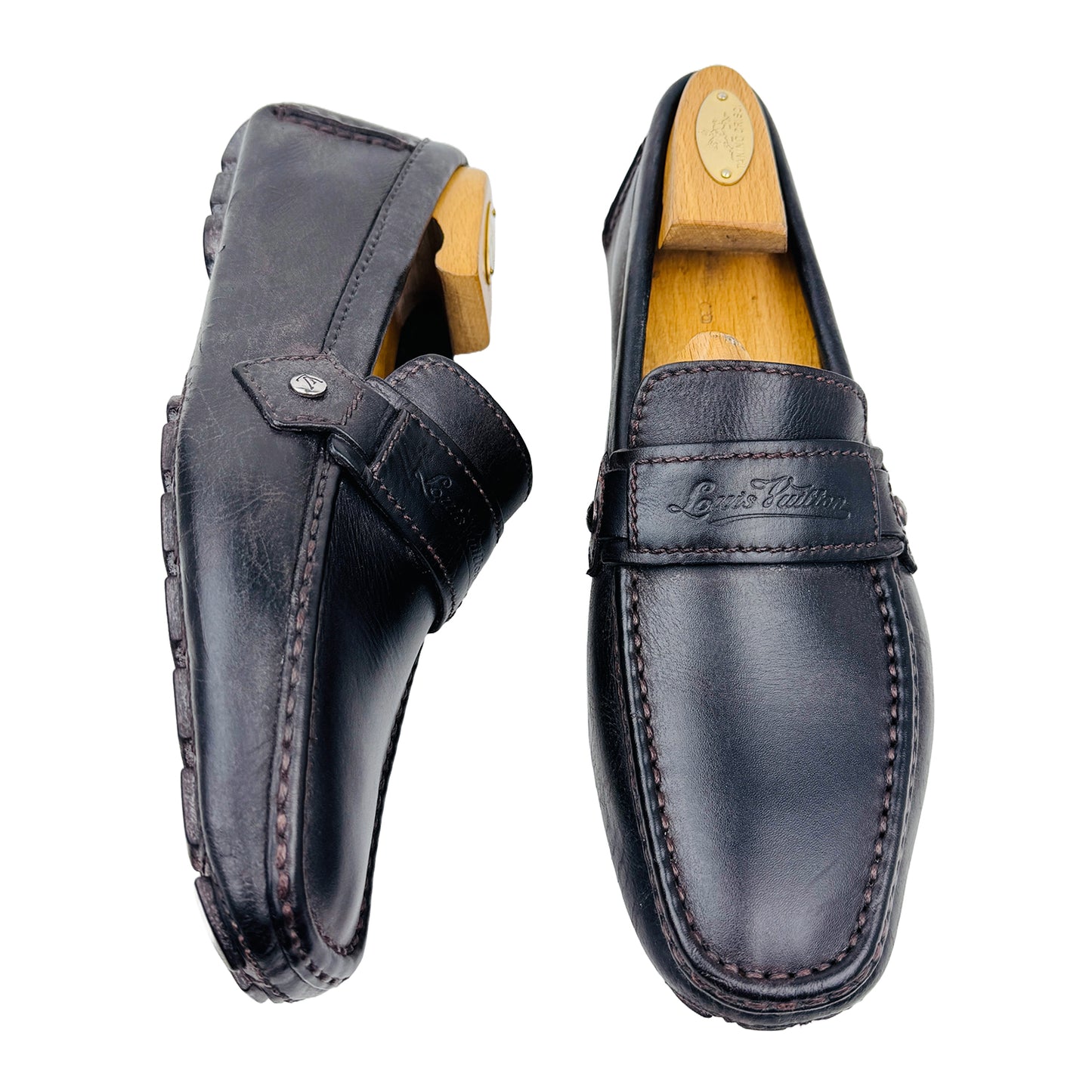 One Front One Cross image of Louis Vuitton Men's Dark Brown Driving Loafers (Size 42)