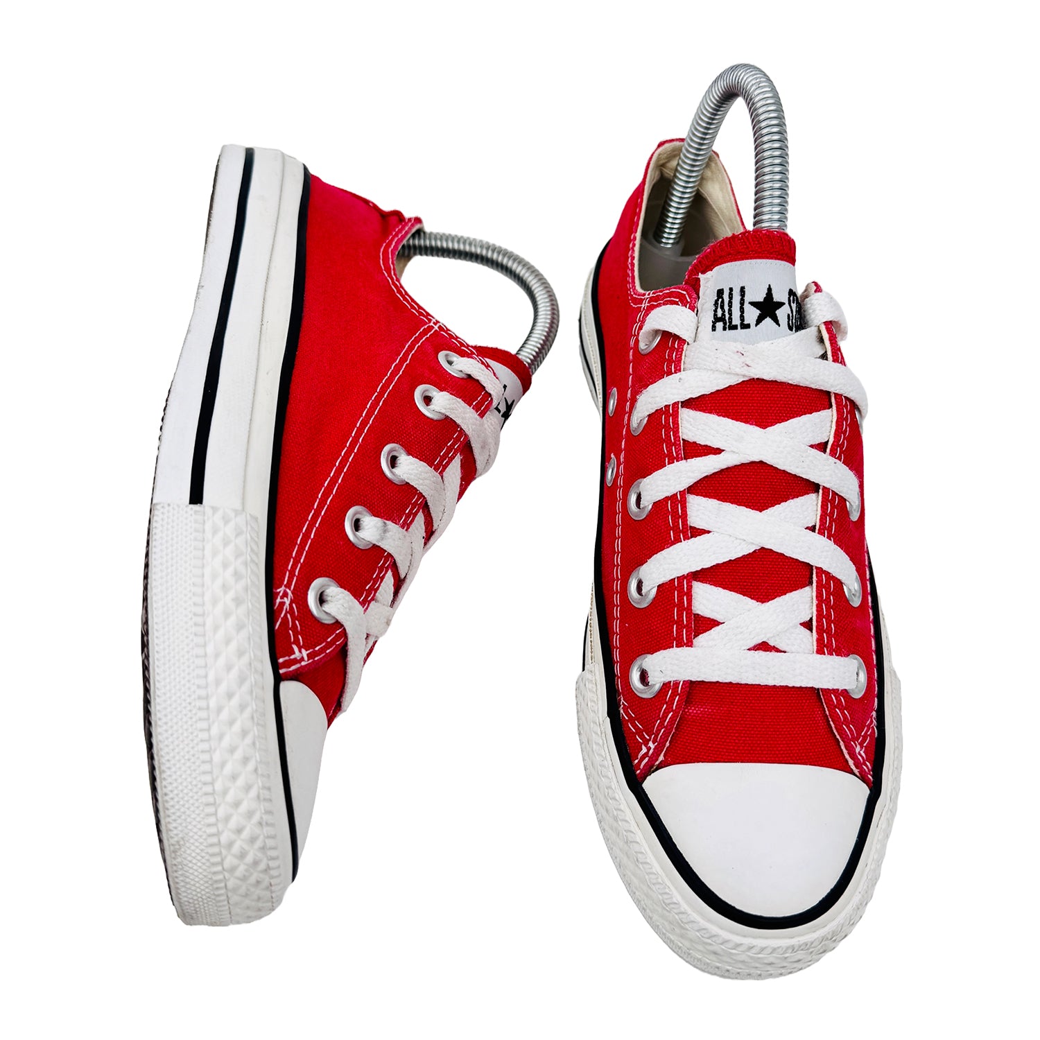One shoe side and one shoe Front Image of Converse Women's Chuck Taylor All-Star Red Shoes (Size 36.5)